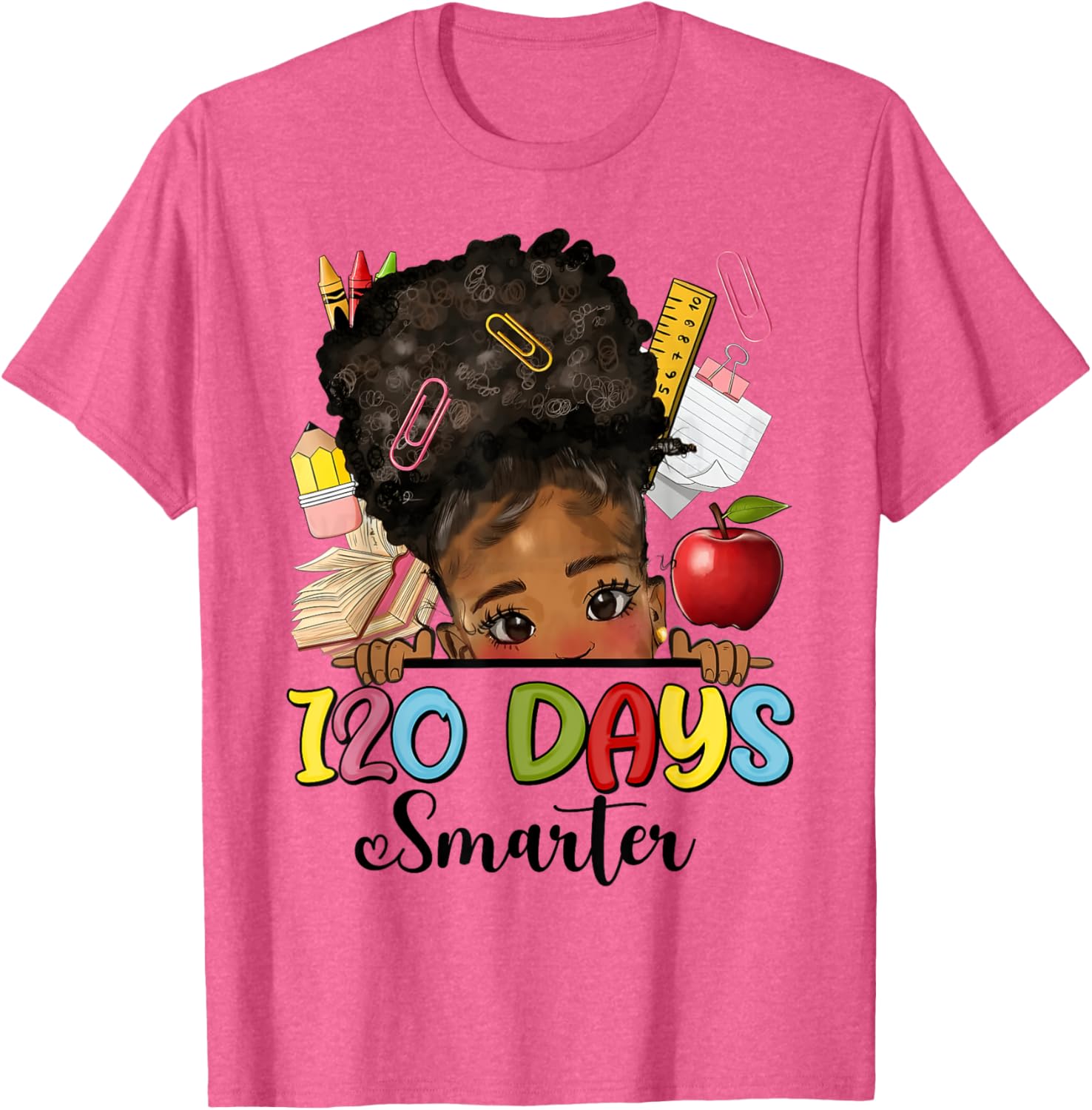 Messy Bun 120 Days Smarter Afro Girl T-Shirt for School Fun - 7