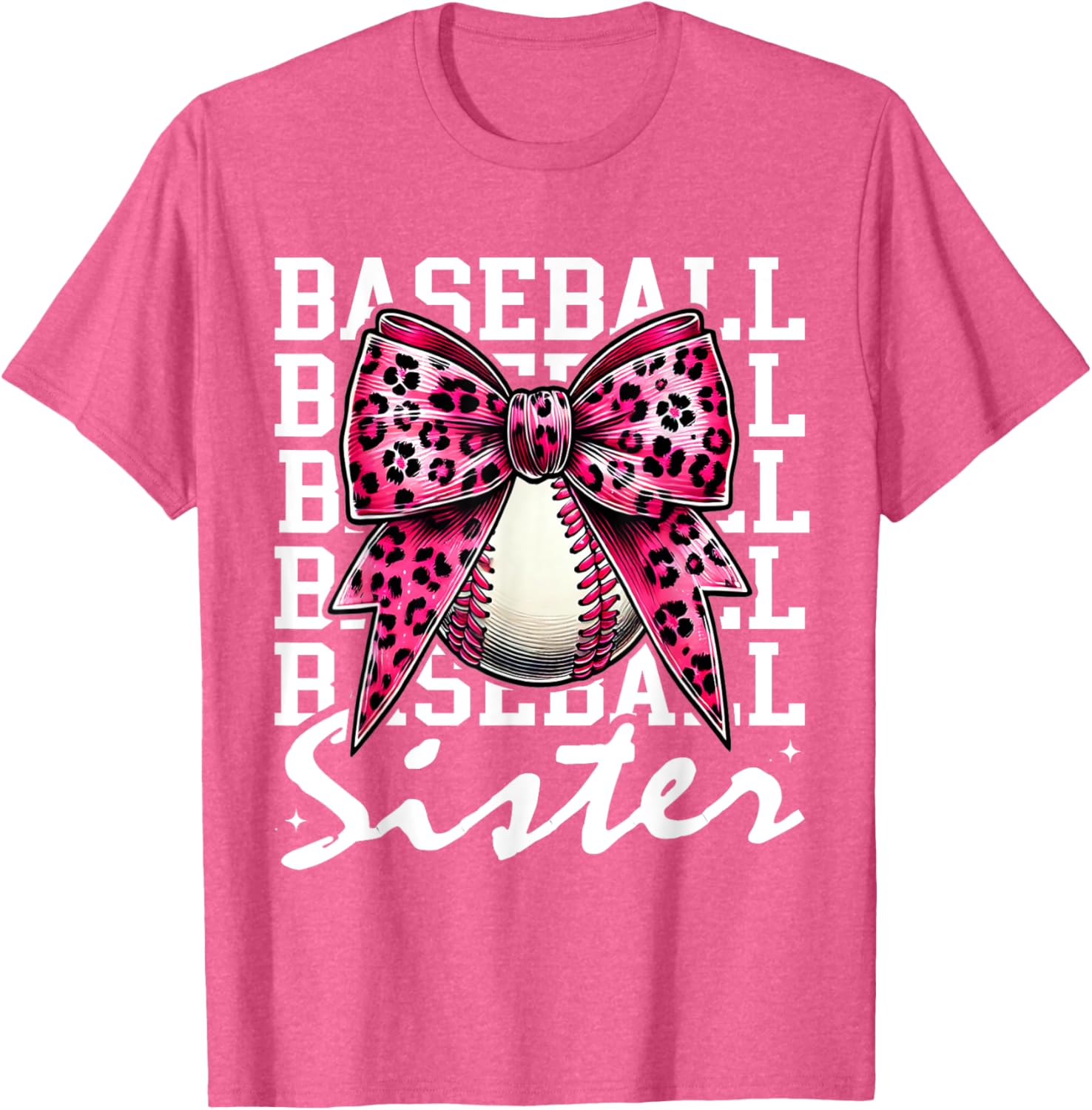 Pink Leopard Print Coquette Bow Baseball Sister T-Shirt for Trendy Style - 4
