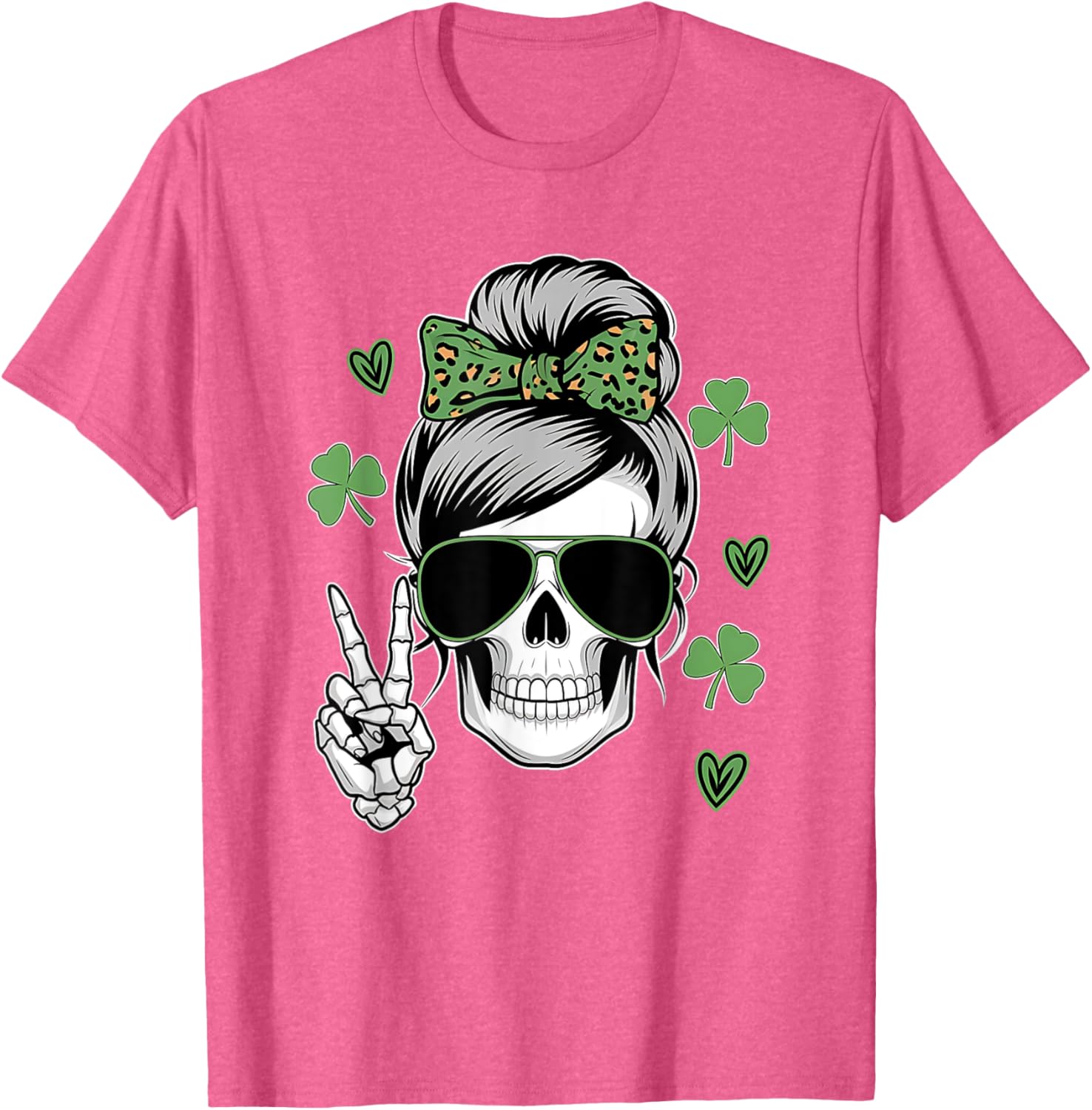 St Patricks Day Skull Messy Bun T-Shirt for Women - Fun and Stylish Wear - 20