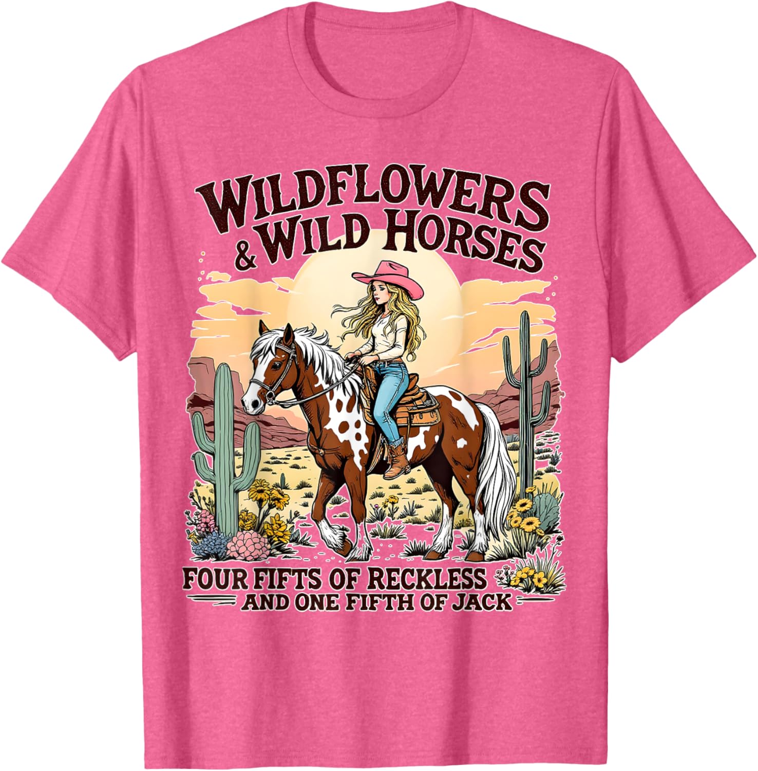 Wild Flowers and Wild Horses Southern Sunset Cowgirls T-Shirt for Women - 2