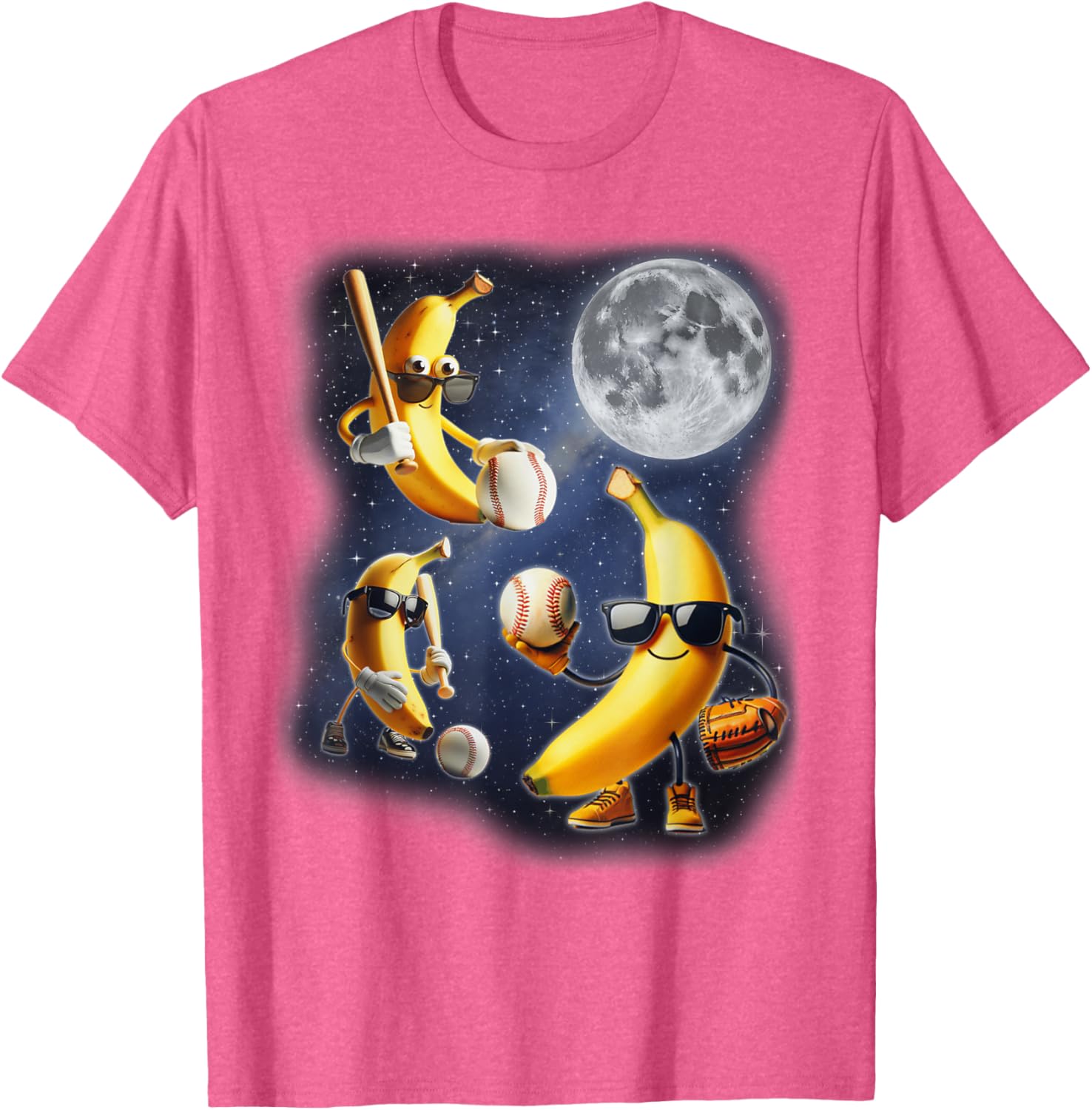 Funny Three Bananas Howling at the Moon Baseball T-Shirt for All Ages - 3