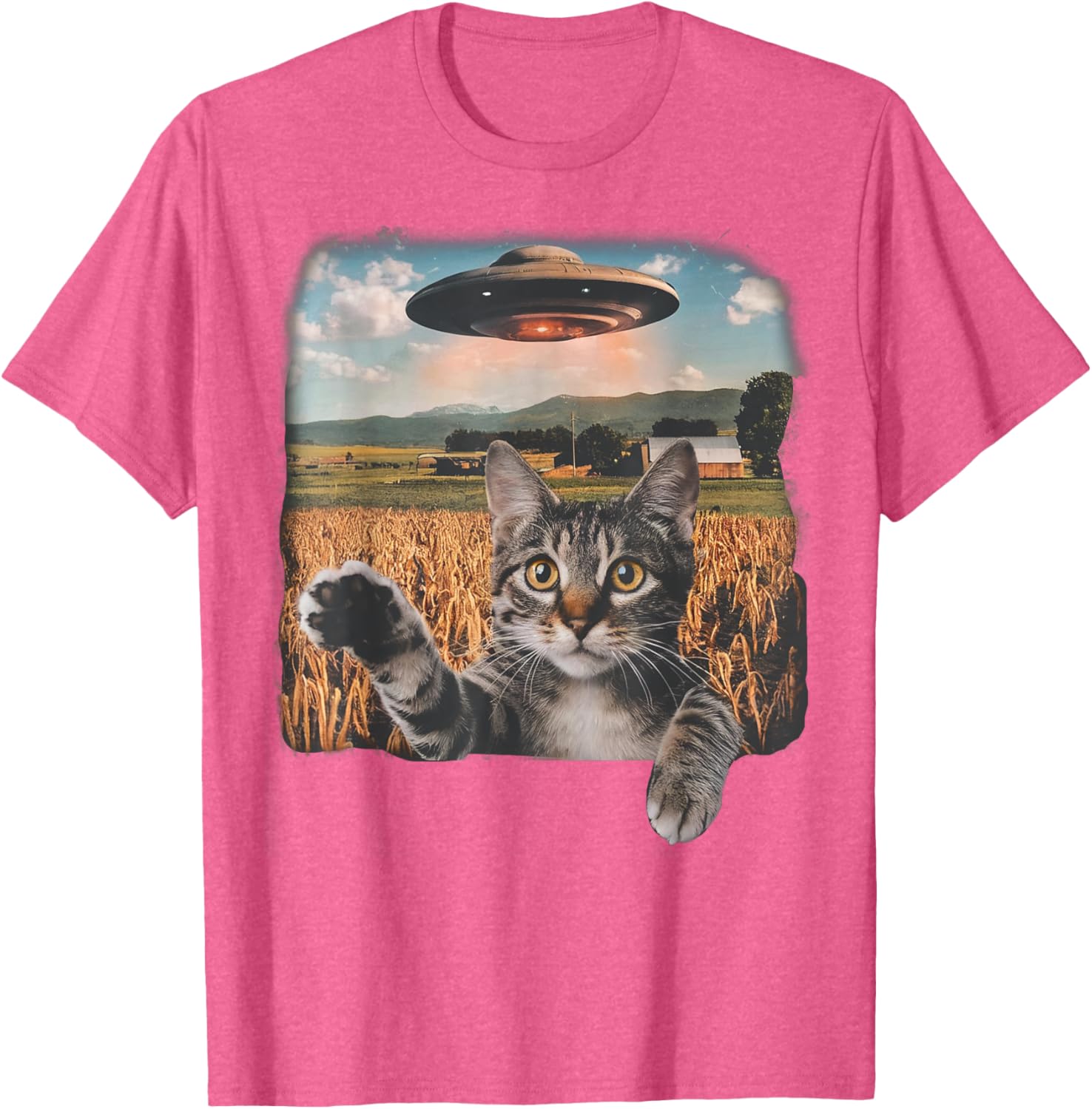 Cat Selfie with Alien UFO T-Shirt for Men, Women, and Kids - 7