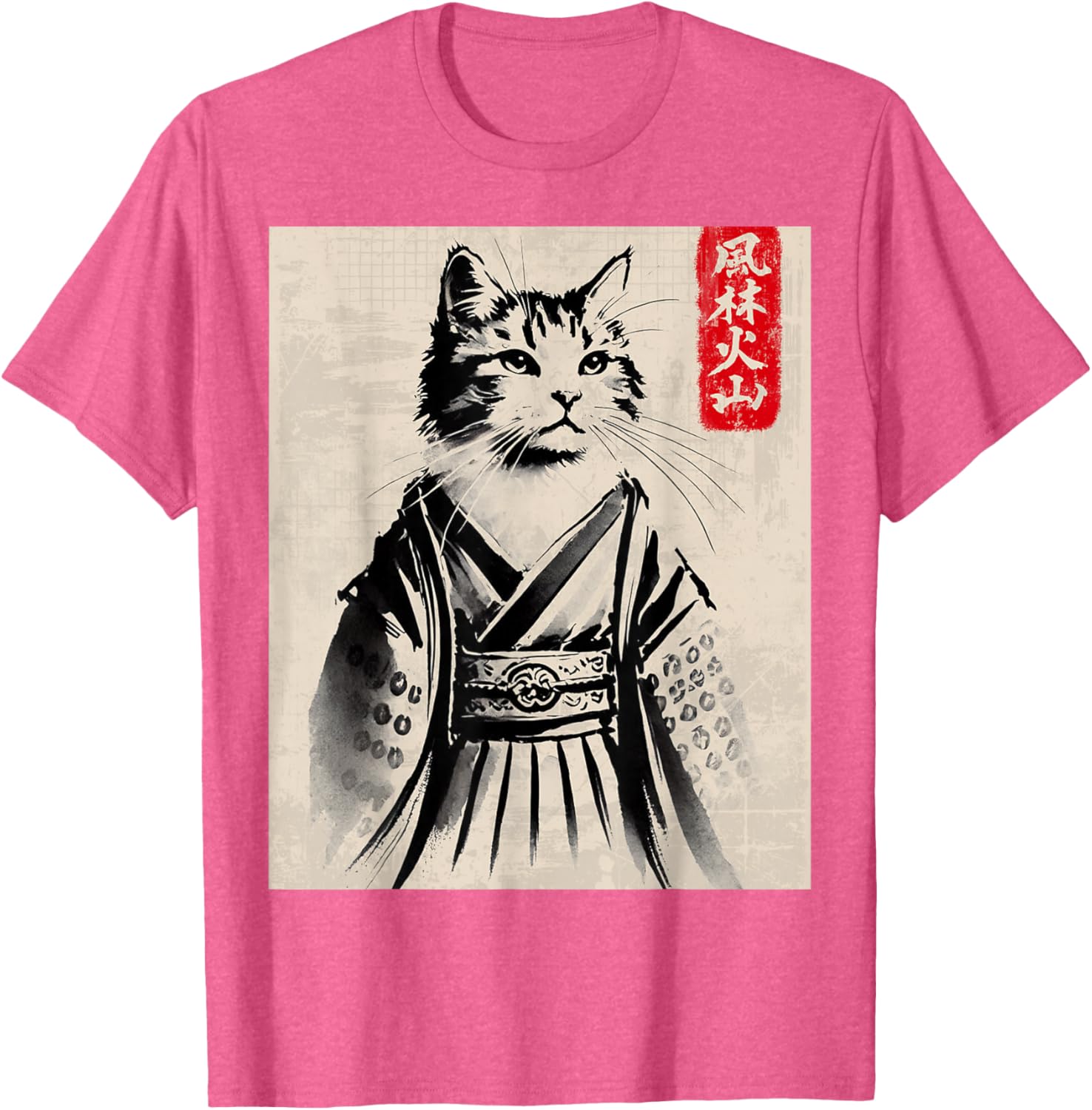 Samurai Cat Ukiyo-e Warrior Art T-Shirt for Cat Lovers and Art Fans - 3