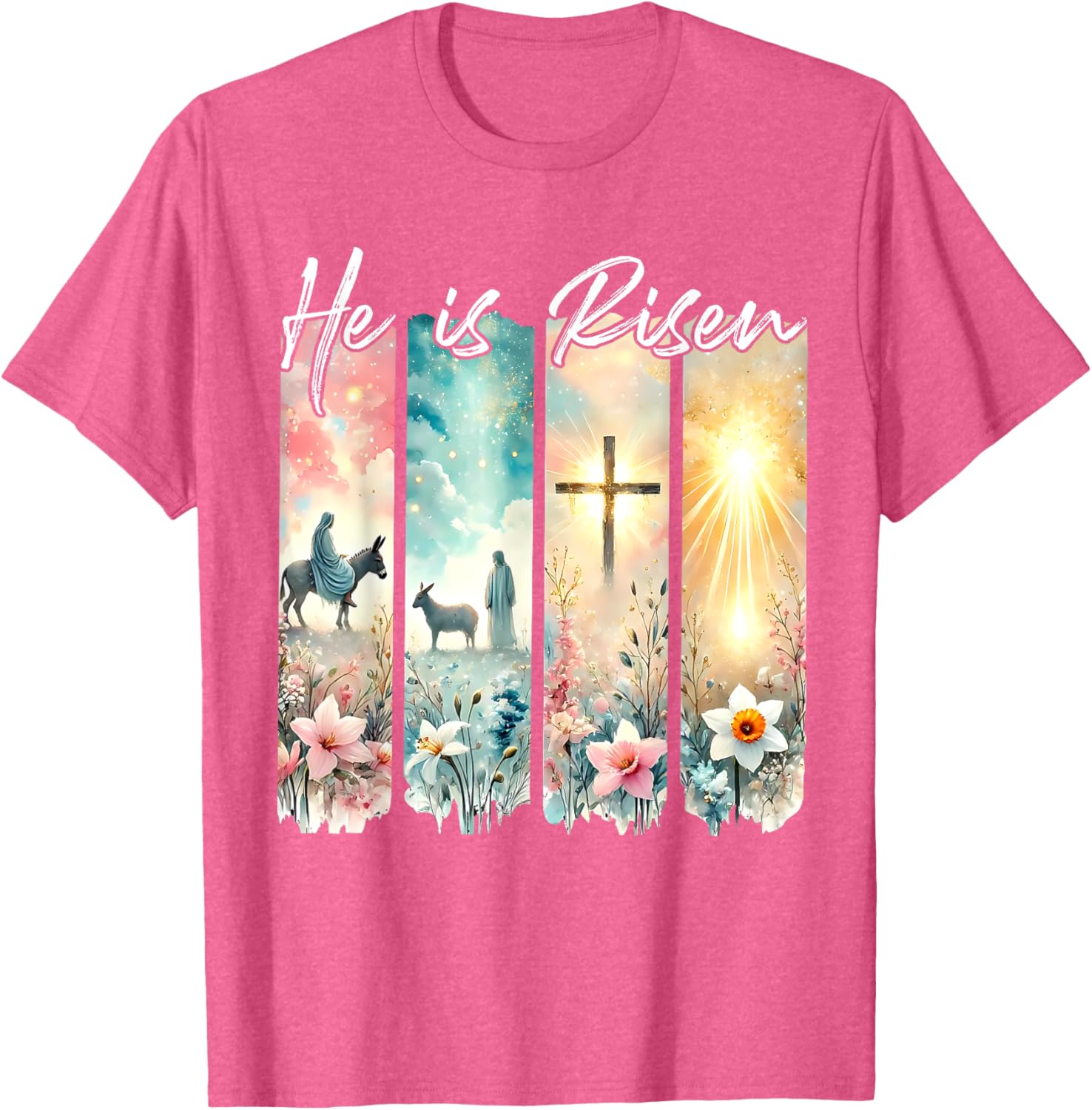 He Is Risen Floral Easter T-Shirt with Jesus Cross Design for Christians - 9