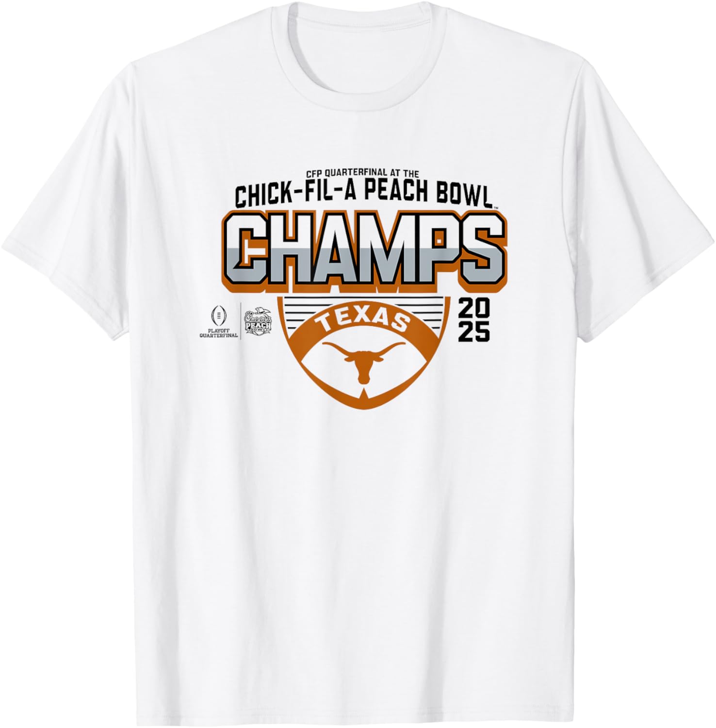 Texas Longhorns Peach Bowl Champs 2025 White T-Shirt for Fans and Players - 1