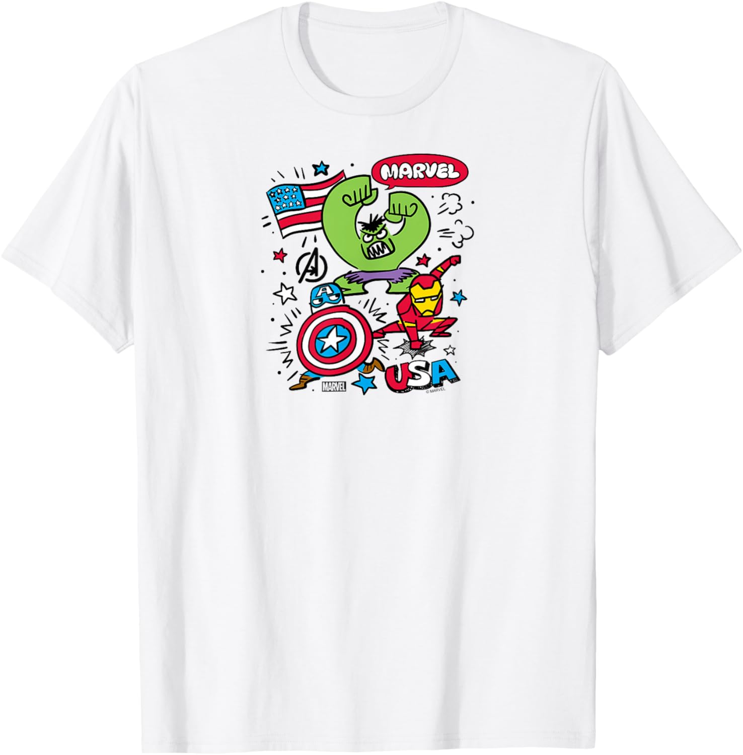 Marvel Americana USA Stickers Collage T-Shirt for Fans and Collectors - 1