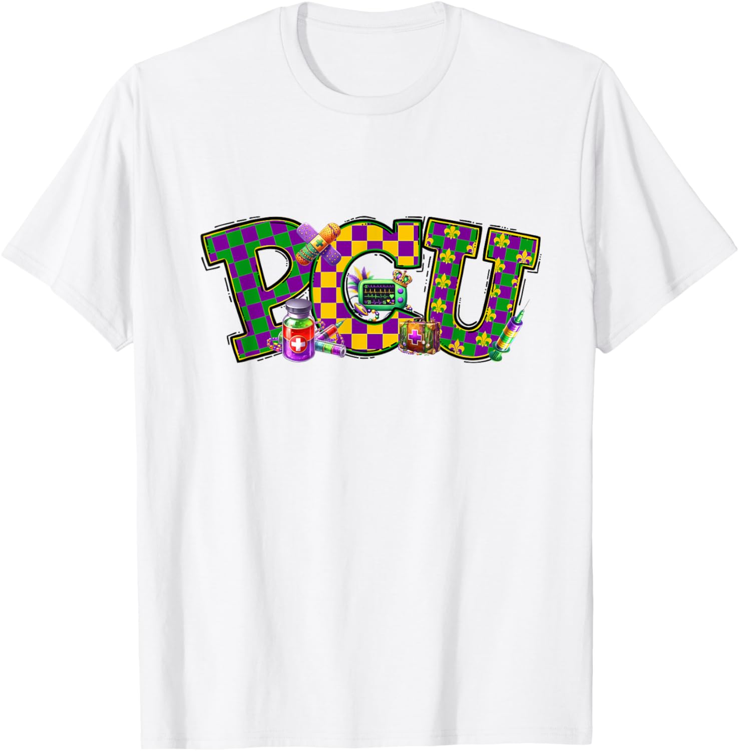 Mardi Gras PCU Nurse T-Shirt for Women - Fun Medical Care Unit Apparel - 19