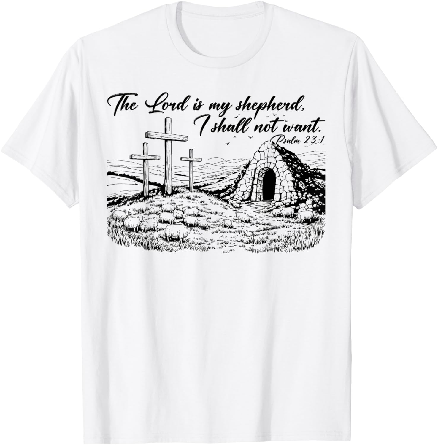 Happy Easter Christian T-Shirt The Lord Is My Shepherd Design - 7