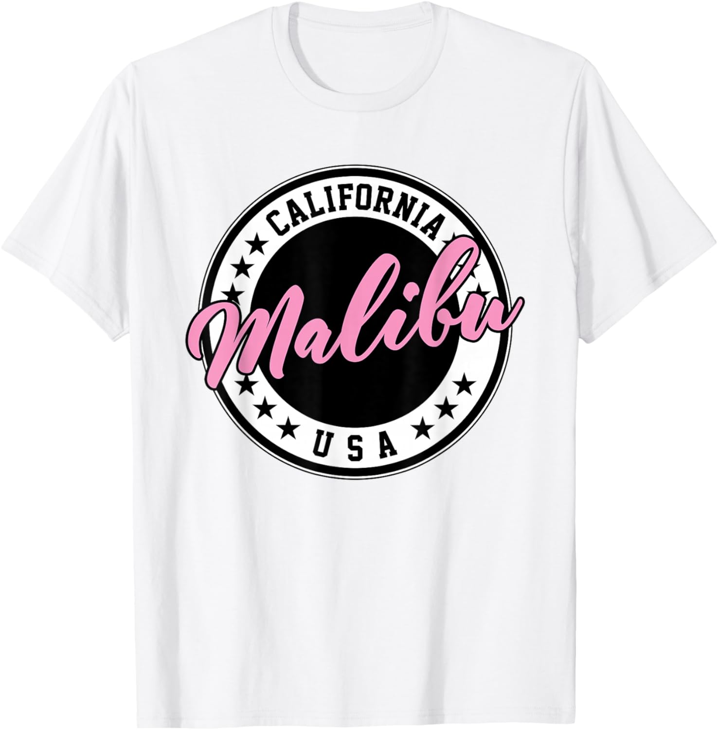 Malibu California Pink Script Circle T-Shirt for Trendy Summer Style - 3