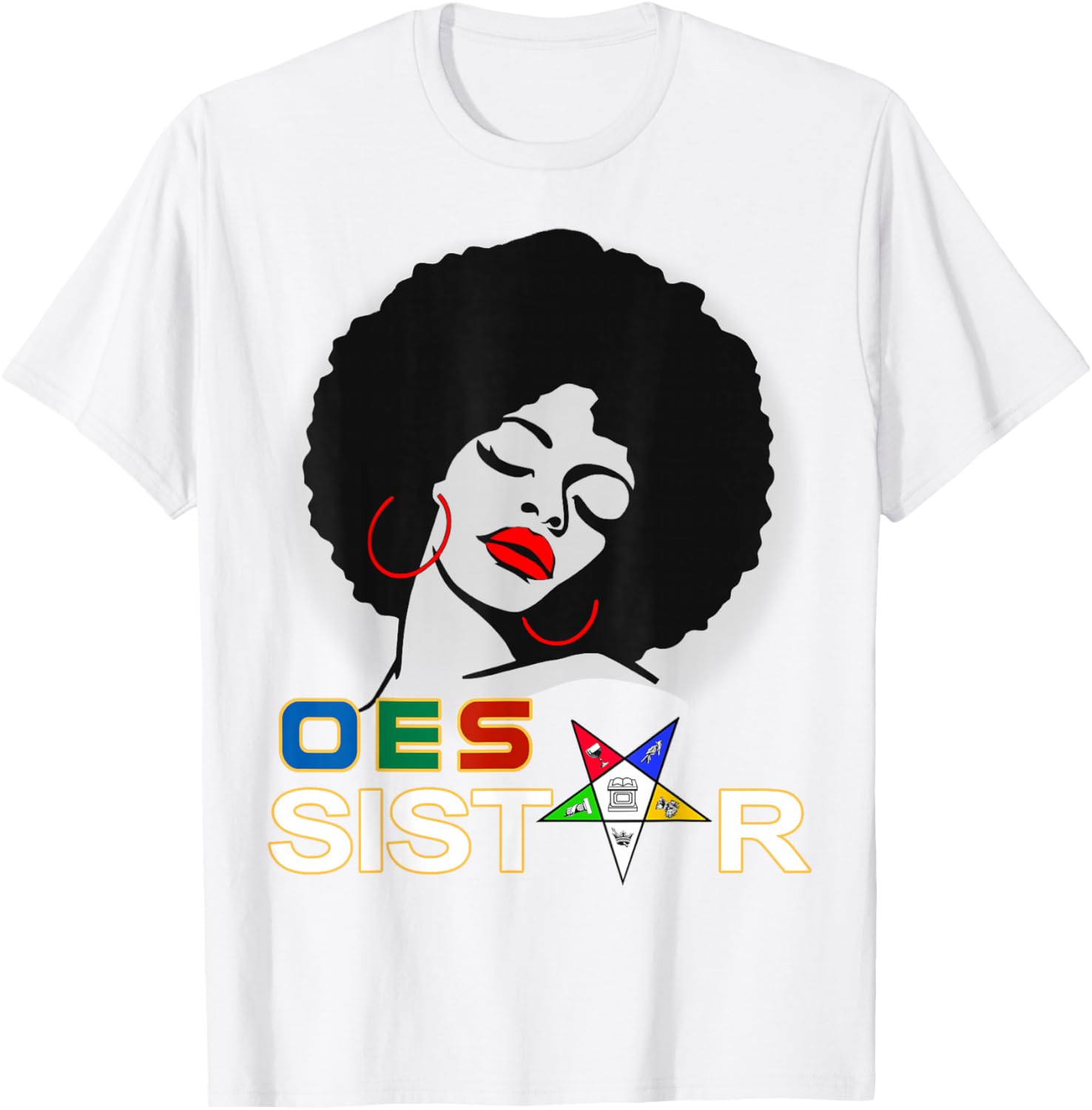 Beautiful Red Afro Earrings and Sistar Eastern Star T-Shirt for Girls - 18