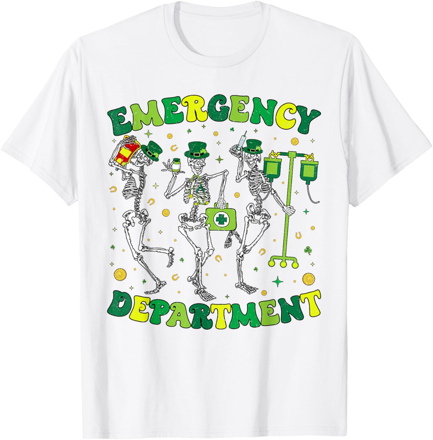 St Patricks Day Skeleton T-Shirt for Emergency Department Fun - 3