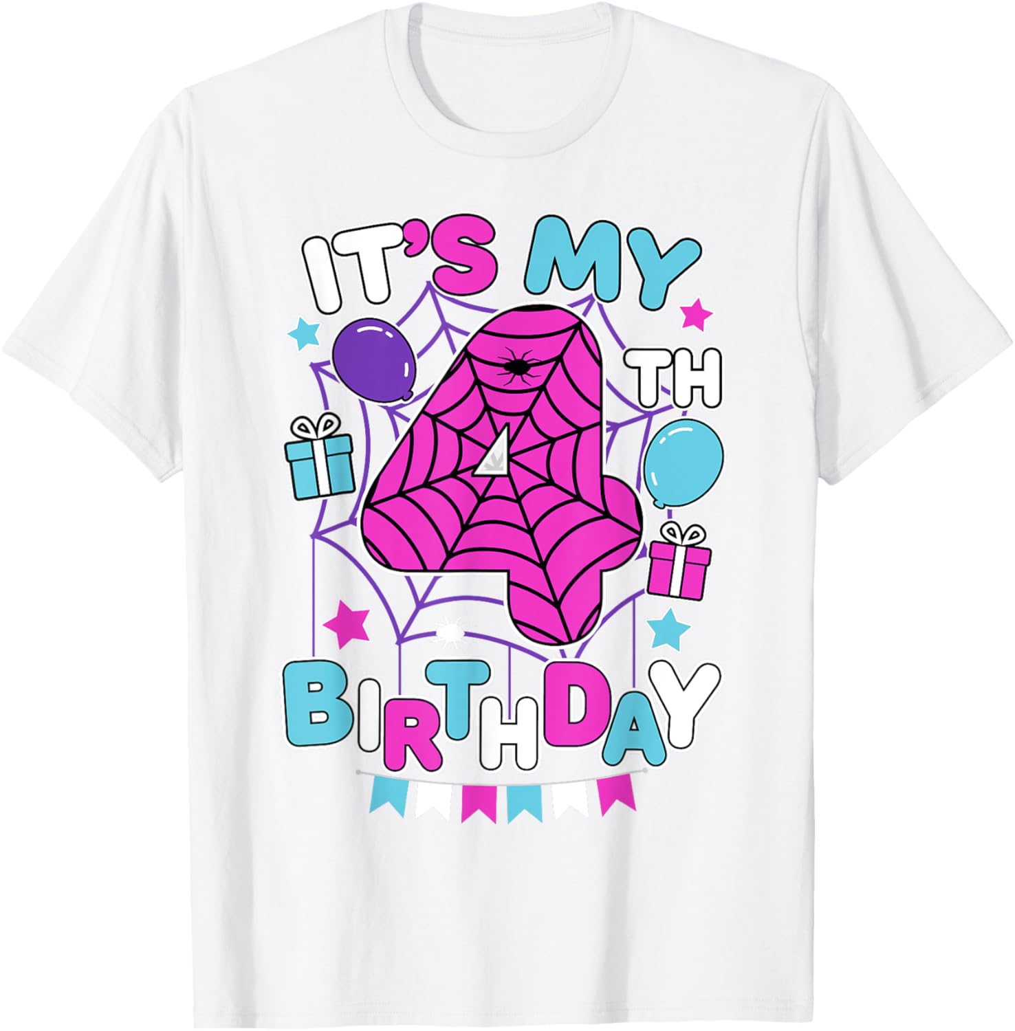 Cute 4th Birthday Spider Web T-Shirt for Girls Halloween Party - 13