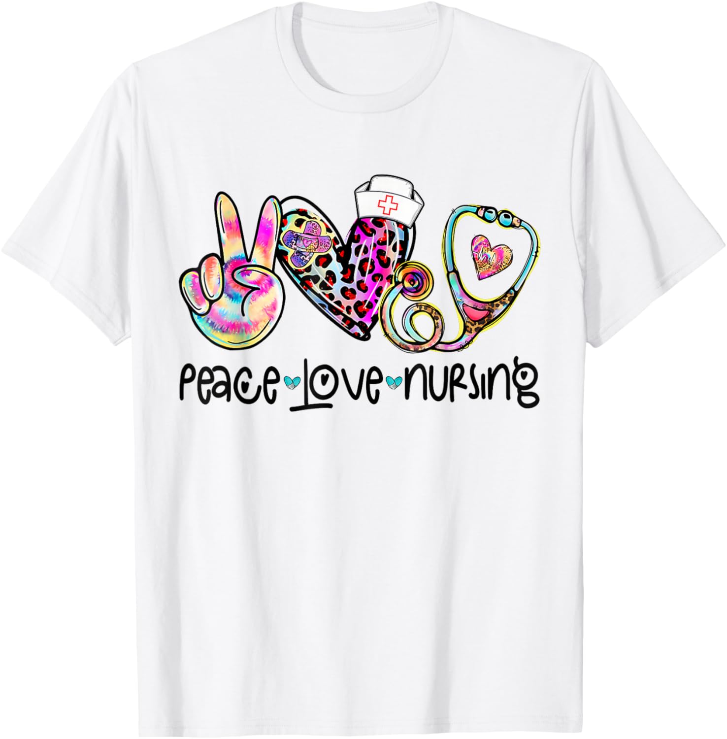 Peace Love Nursing Stethoscope T-Shirt for Nurse Week 2025 Perfect Gift - 13
