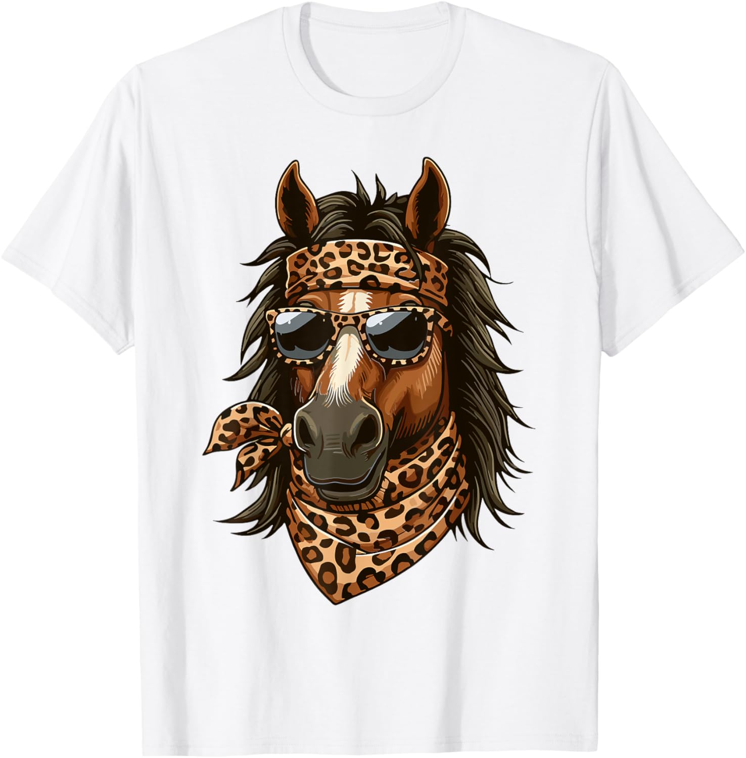 Stylish Horse in Leopard Scarf and Sunglasses T-Shirt for Animal Lovers - 19