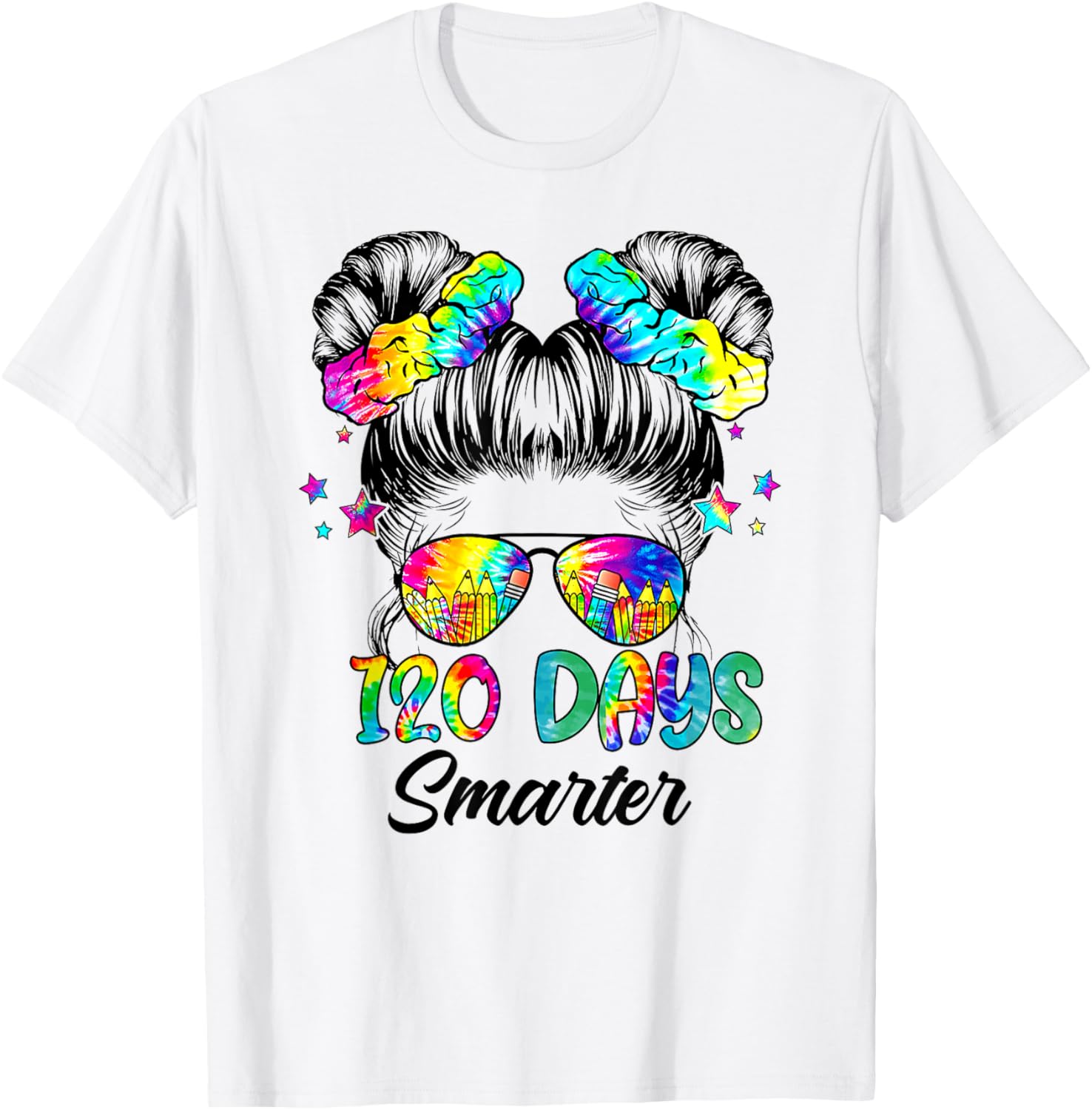 Messy Bun 120 Days of School Tie Dye Shirt for Smart Students - 9