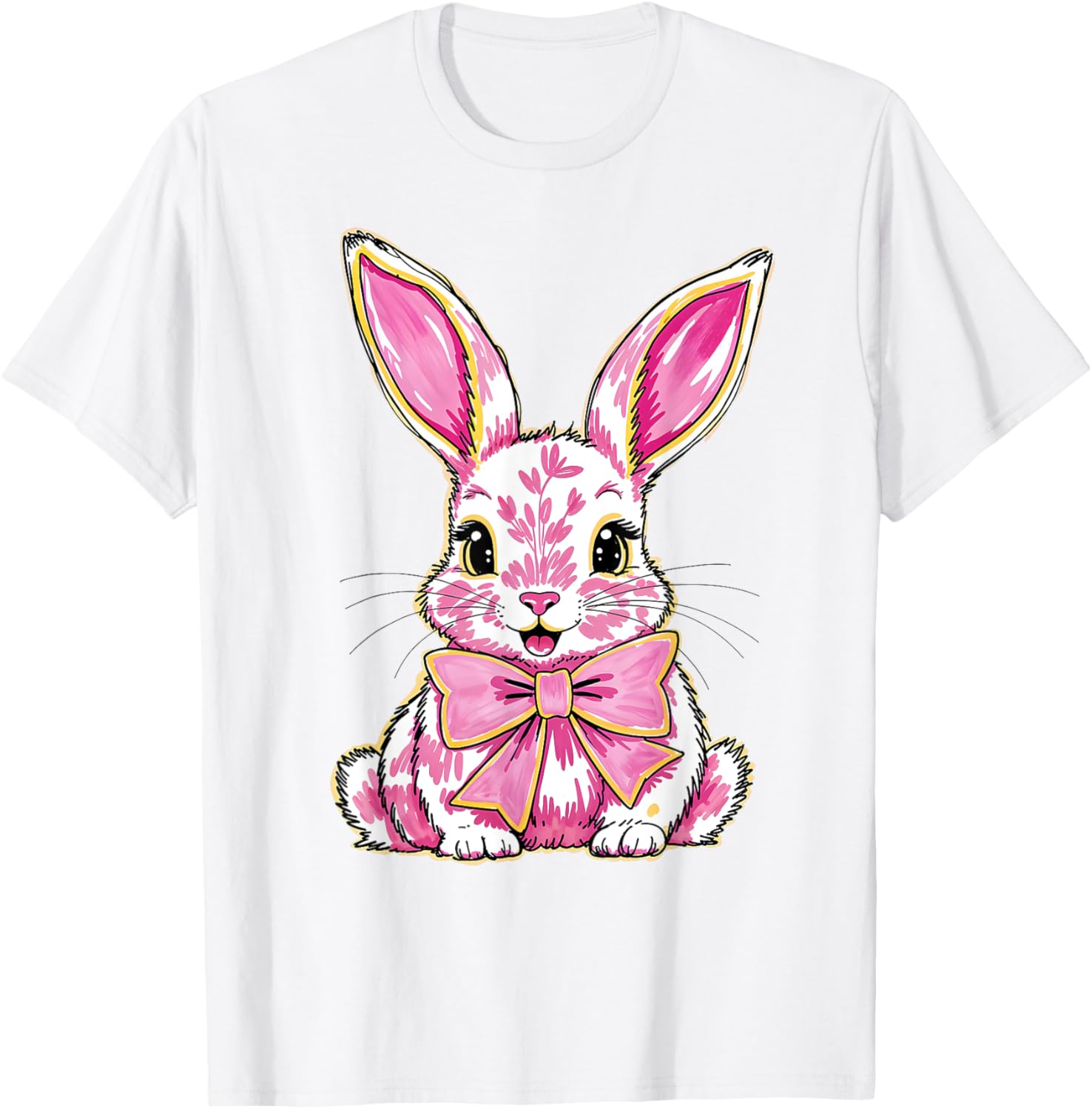 Happy Easter Bunny Coquette Bow Preppy T-Shirt for Women and Girls - 4