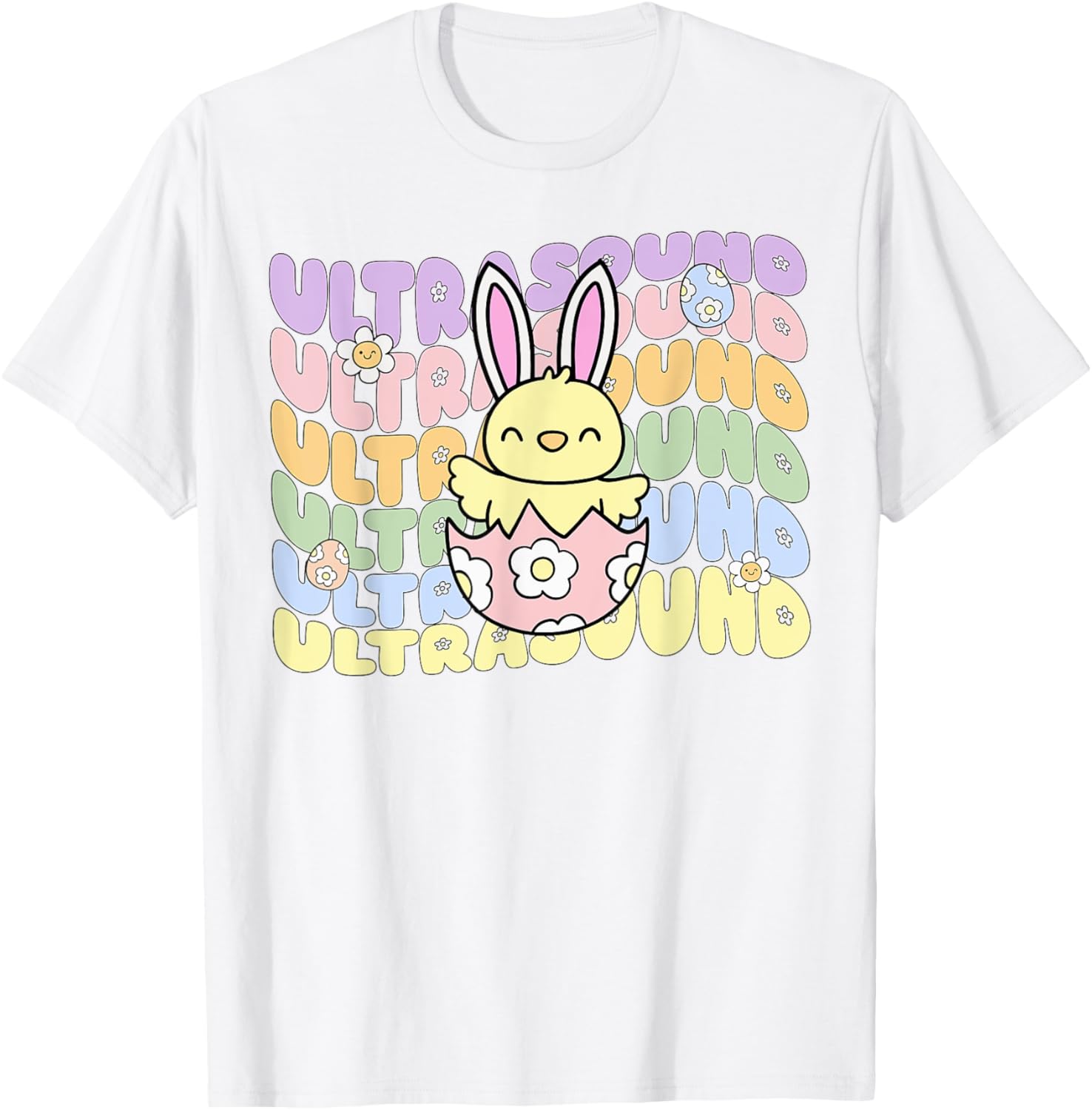 Groovy Easter Sonographer Bunny Chick Eggs T-Shirt for Ultrasound Lovers - 26