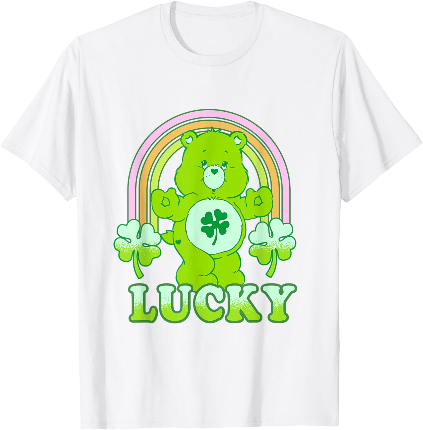 Care Bears St. Patrick's Day Lucky Bear Pastel Rainbow T-Shirt for Fun - 1
