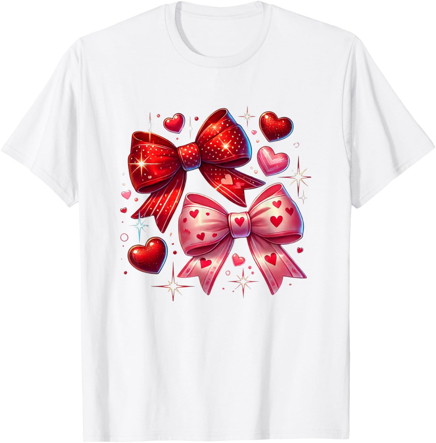 Heart Bows and Stars Romantic Love T-Shirt for Couples and Gifting - 3