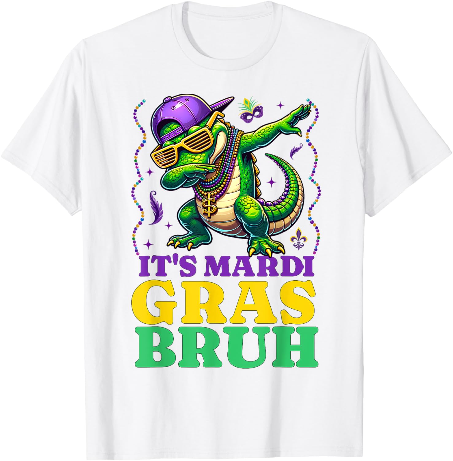 Mardi Gras Dabbing Alligator T-Shirt for Fun Costume Parades - 15