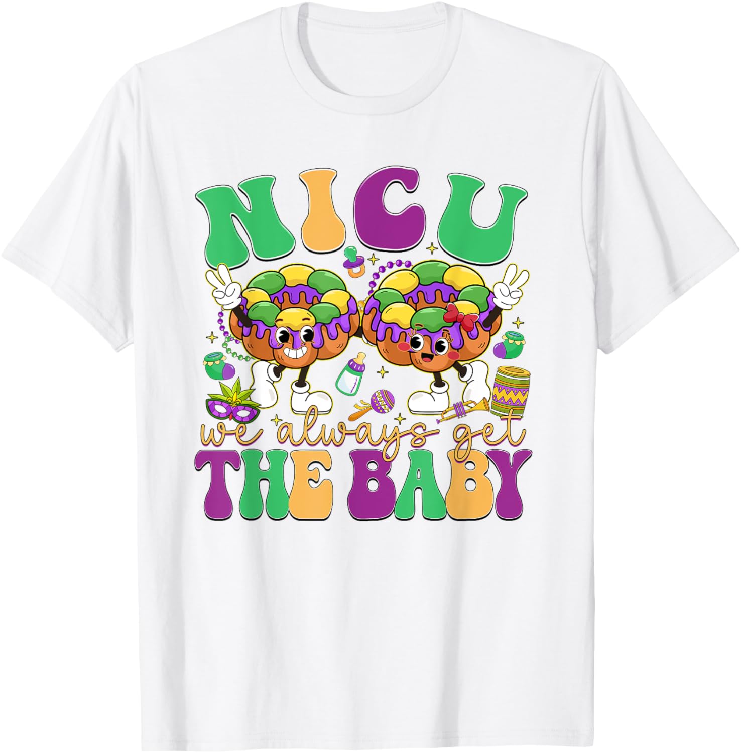 Retro NICU Nurse Mardi Gras T-Shirt for Baby Lovers and Caregivers - 8