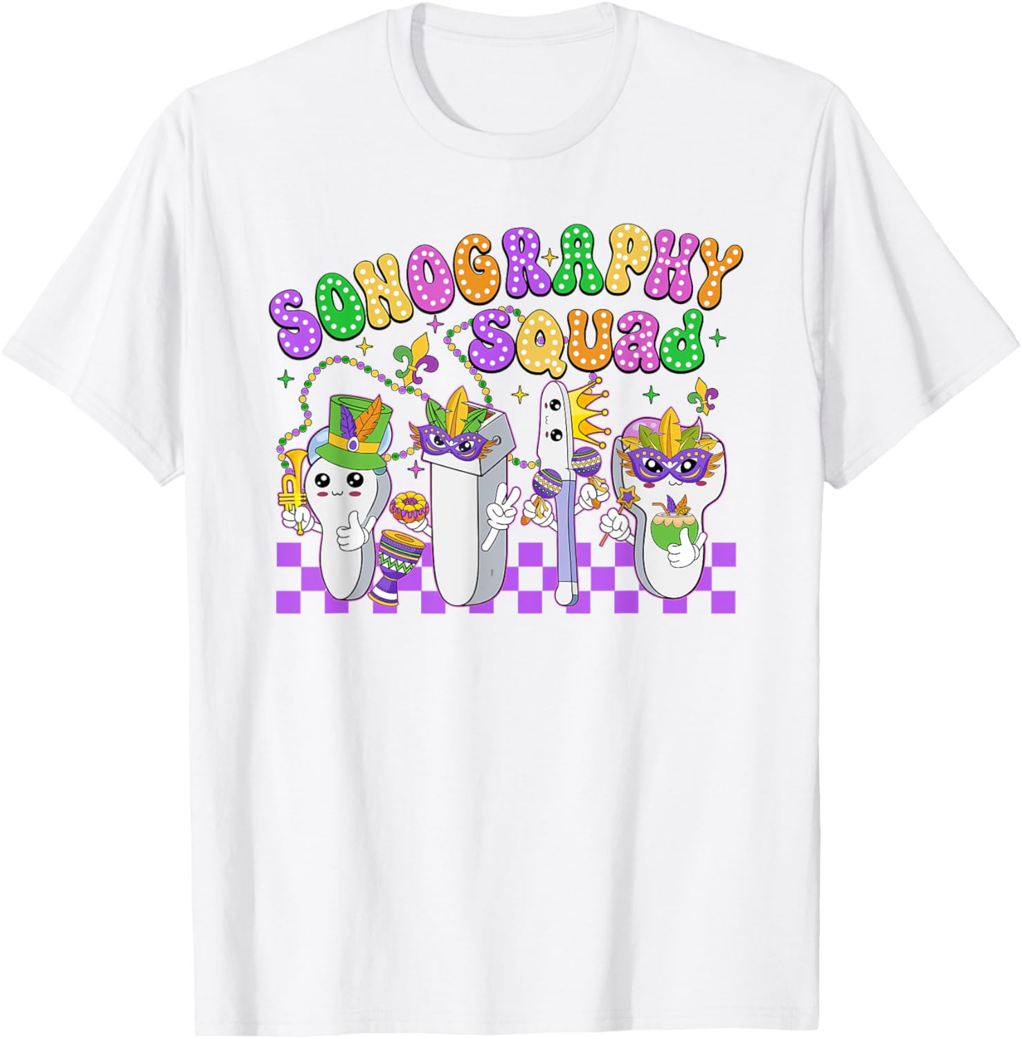 Funny Sonography Squad Mardi Gras Carnival T-Shirt for Sonographers - 9
