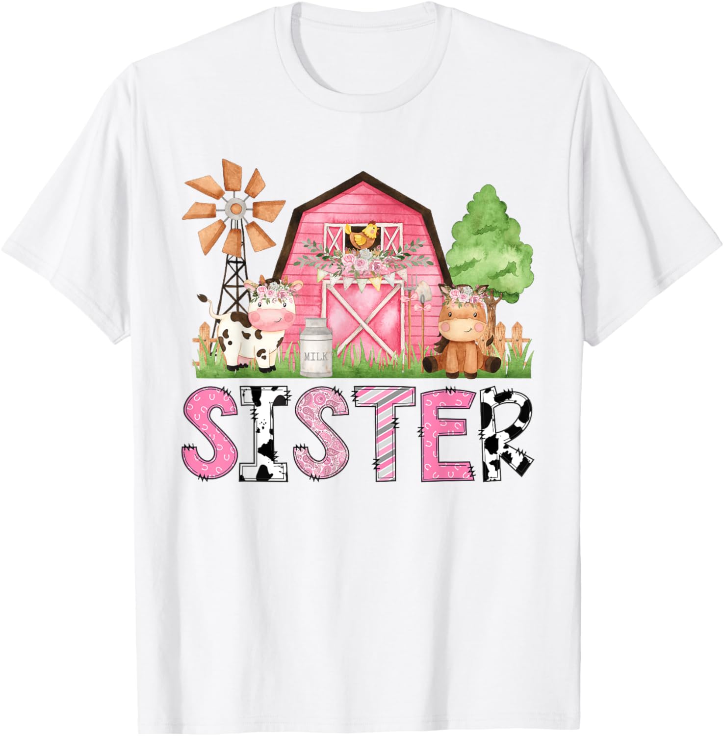 Sister Pink Farm Animal Birthday Matching Family T-Shirt for Kids - 5