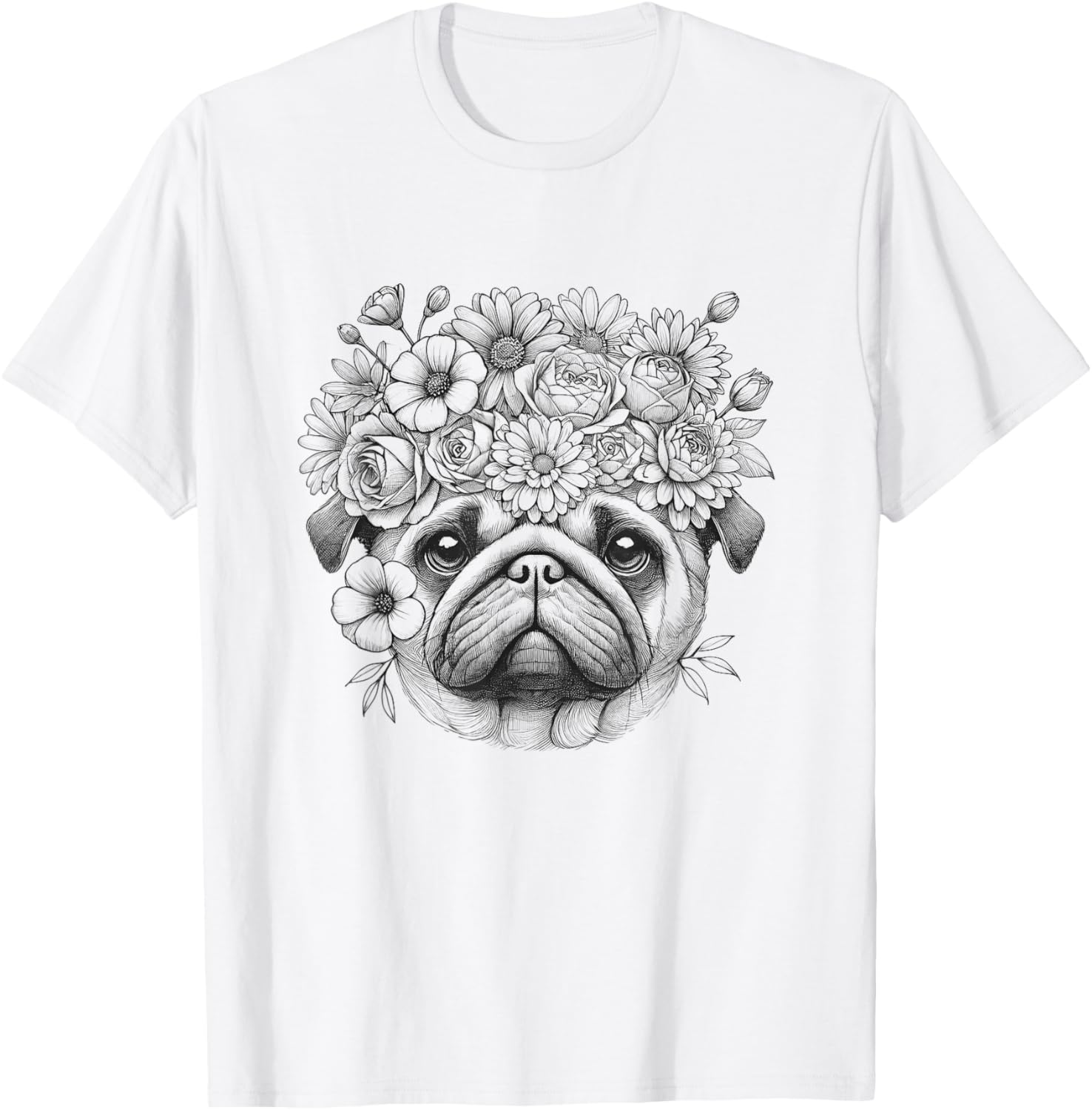 Floral Pug Face T-Shirt for Women and Girls – Cute Dog Design Apparel - 6