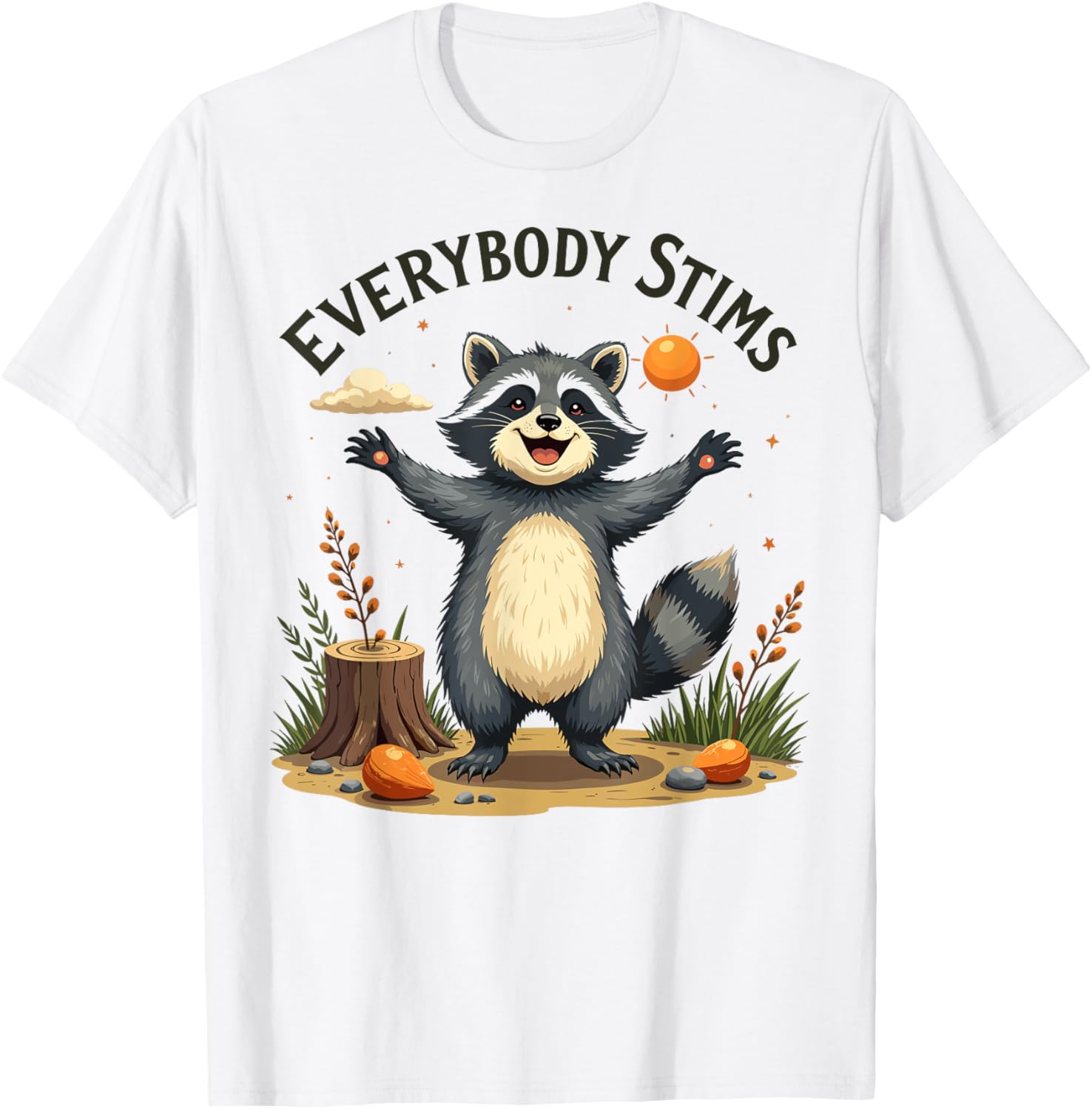 Support Autism Awareness with Everybody Stims Raccoon T-Shirt - 3