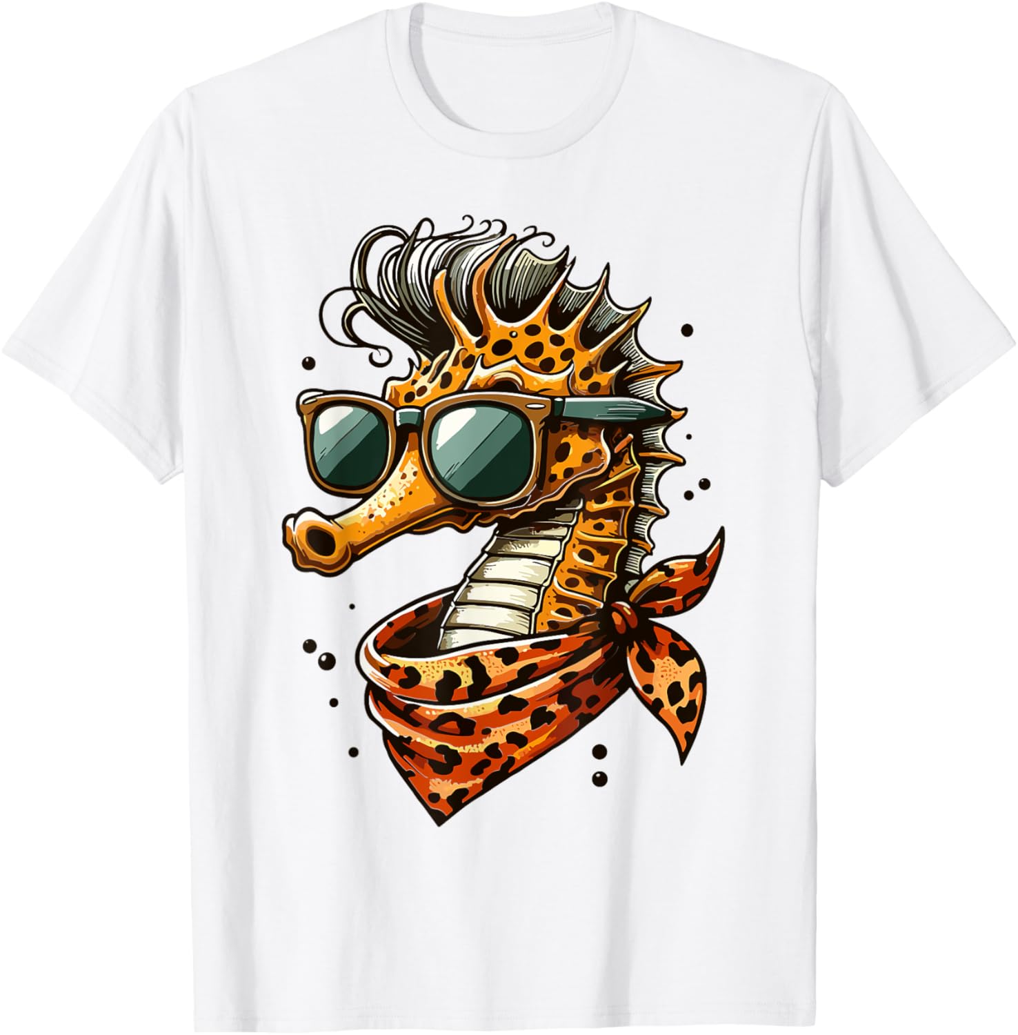 Seahorse with Leopard Scarf and Sunglasses Fun T-Shirt for Animal Lovers - 8
