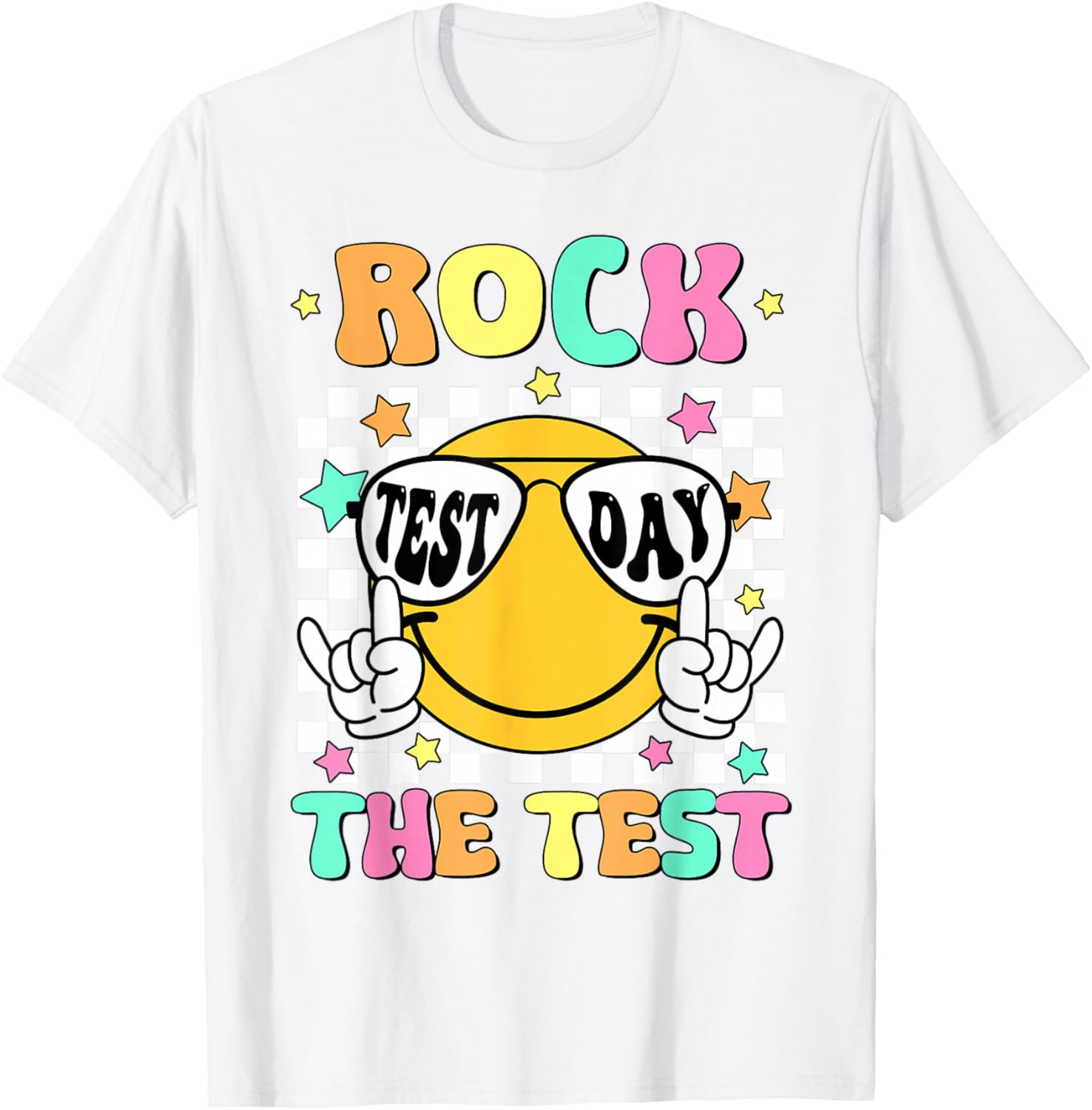 Rock the Test Teacher T-Shirt with Smile Face for Test Day Fun - 11