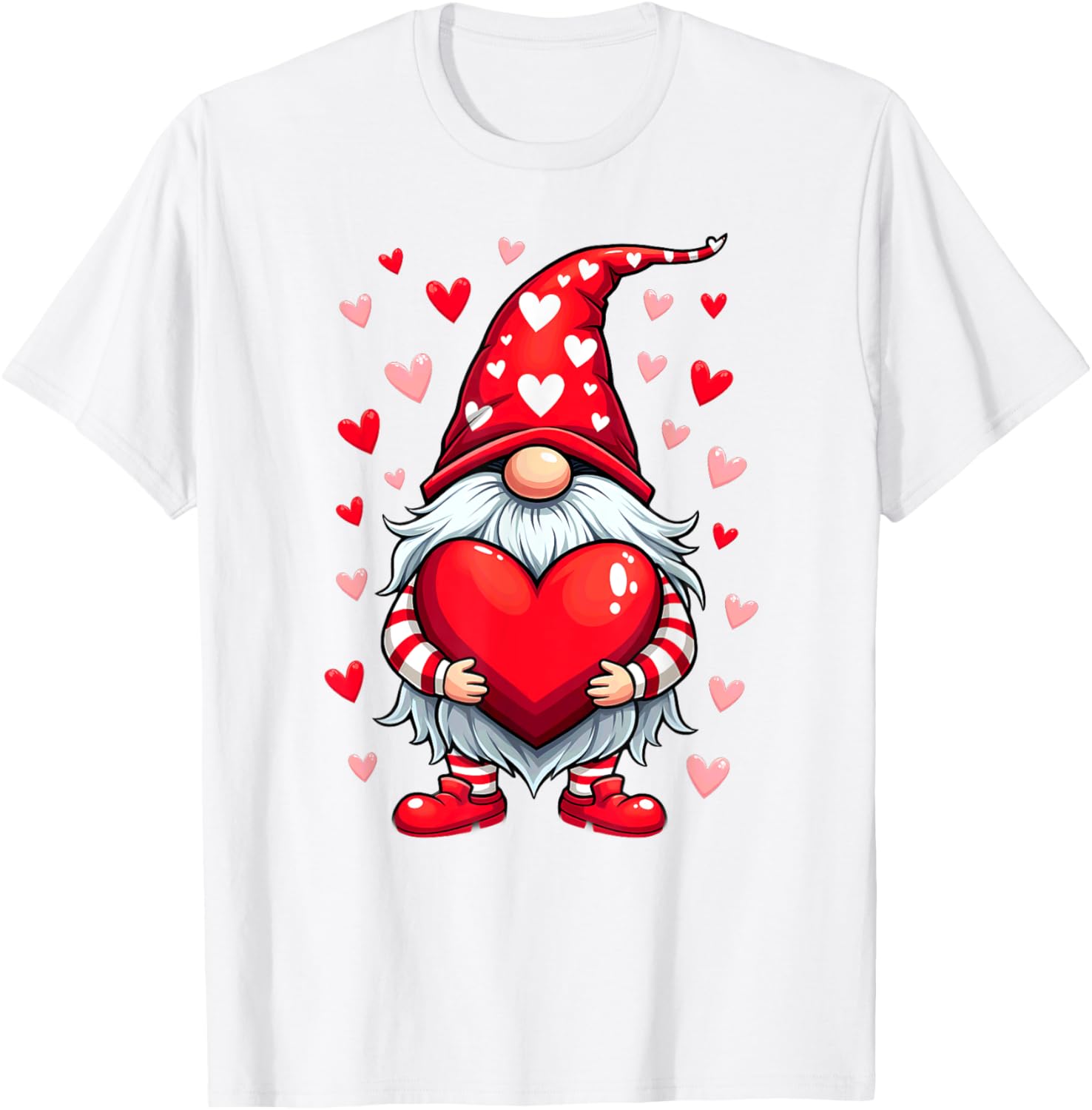 Adorable Valentine's Day Gnome T-Shirt with Red Heart Design - 5