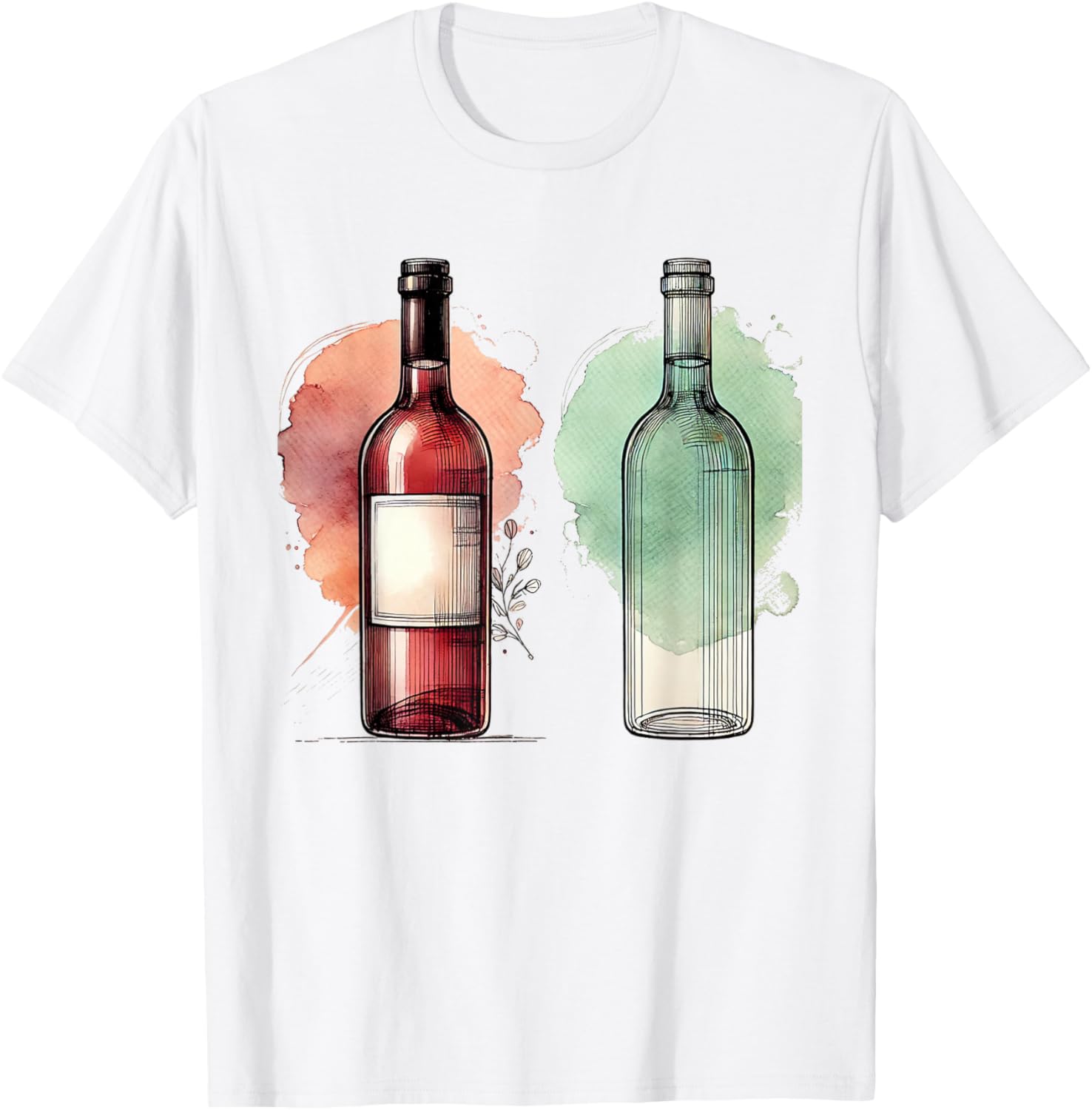 Watercolor Wine Bottles Line Drawing T-Shirt for Wine Lovers - 4