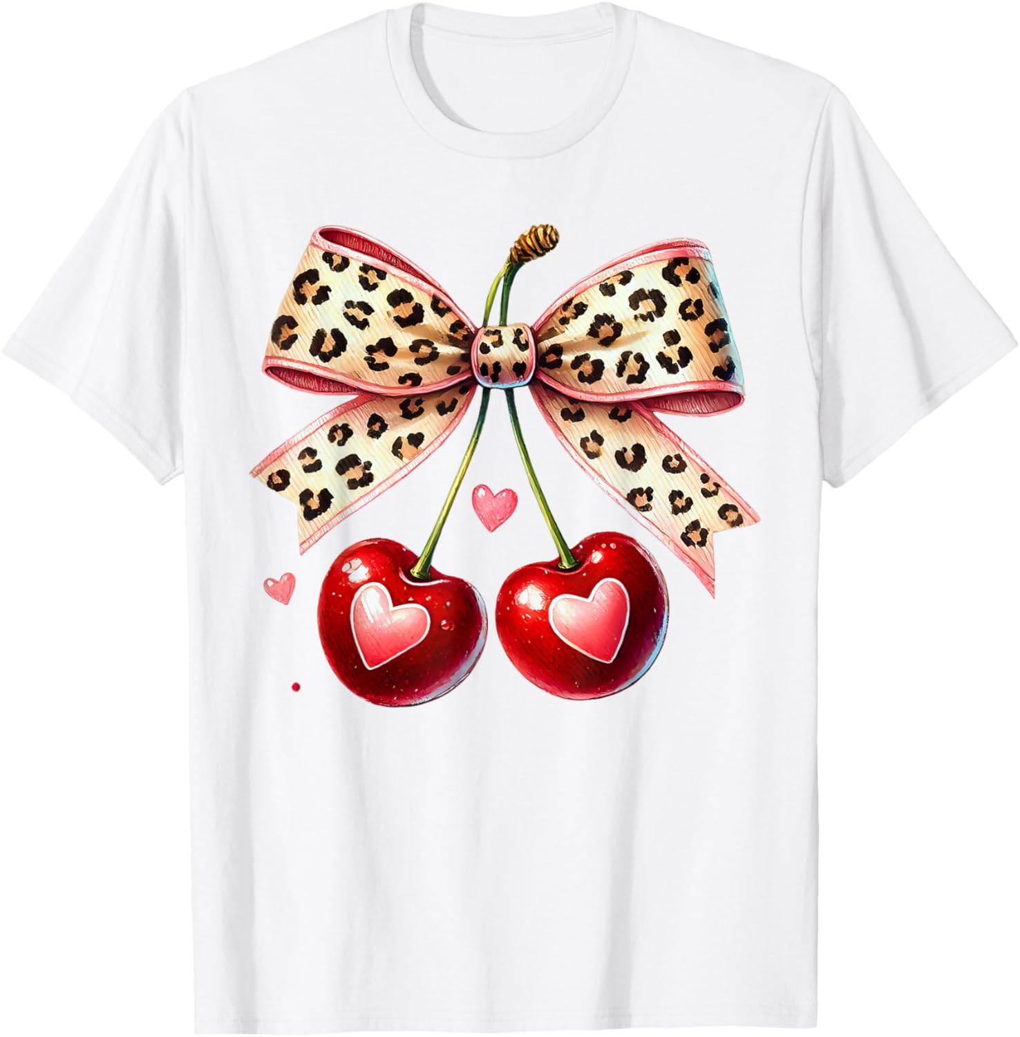 Coquette Cherry Heart Leopard Ribbon Bow T-Shirt for Valentine's Day - 27
