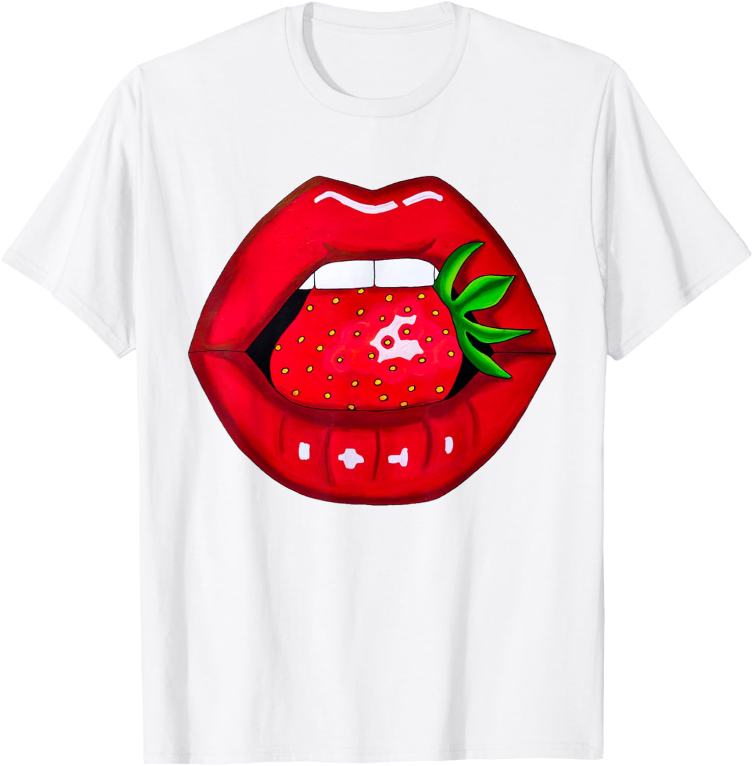 Sexy Strawberry Lips Red Lipstick Women's T-Shirt for Fun Fashion - 14