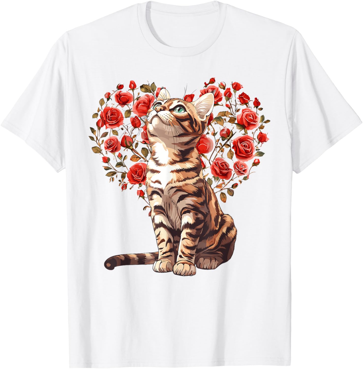 Bengal Cat Valentine's Day Heart Floral Design T-Shirt for Cat Lovers - 28