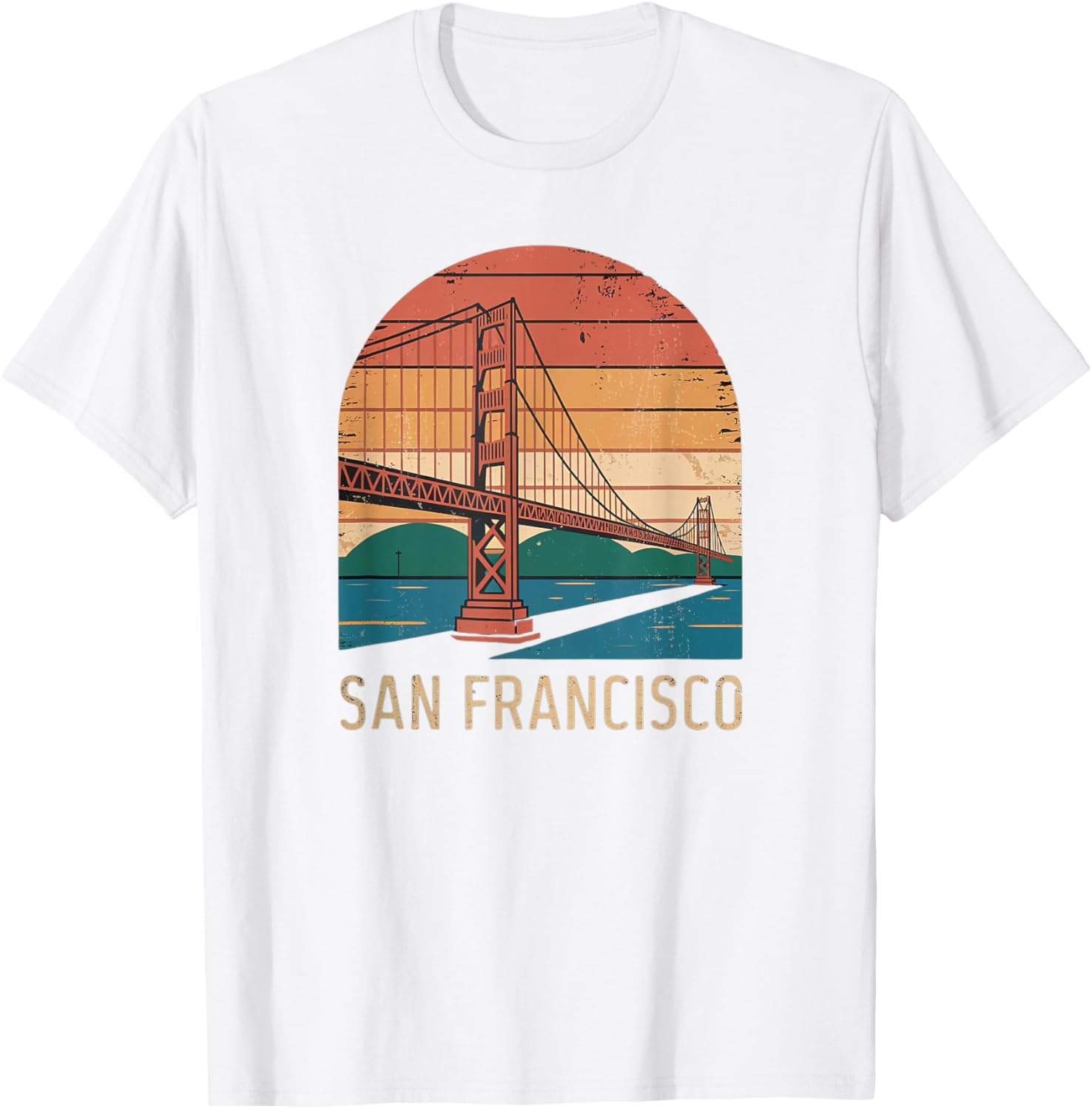 Retro San Francisco Bridge Sunset T-Shirt for Vintage Style Lovers - 20