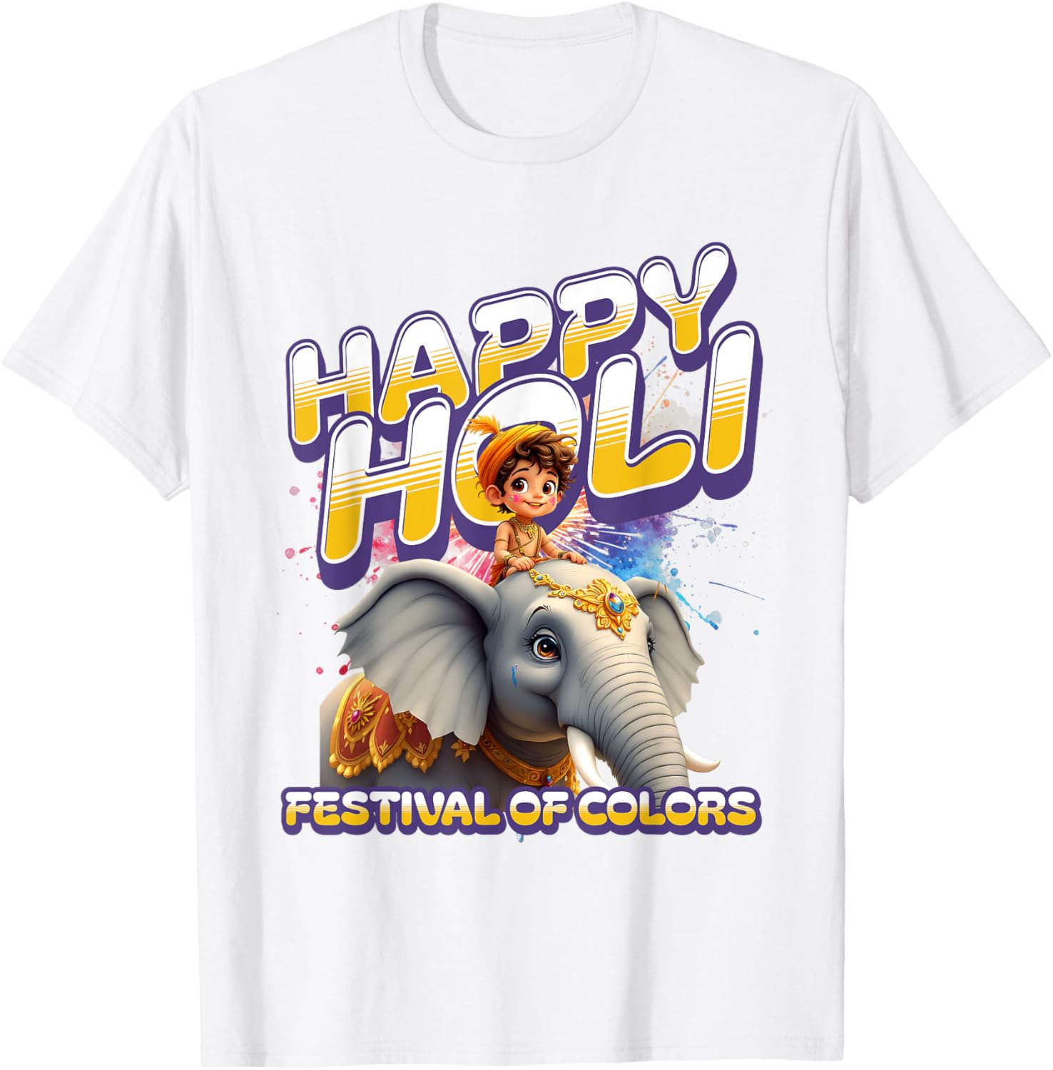 Happy Holi Elephant Festival T-Shirt for Boys Spring Colors Apparel - 3