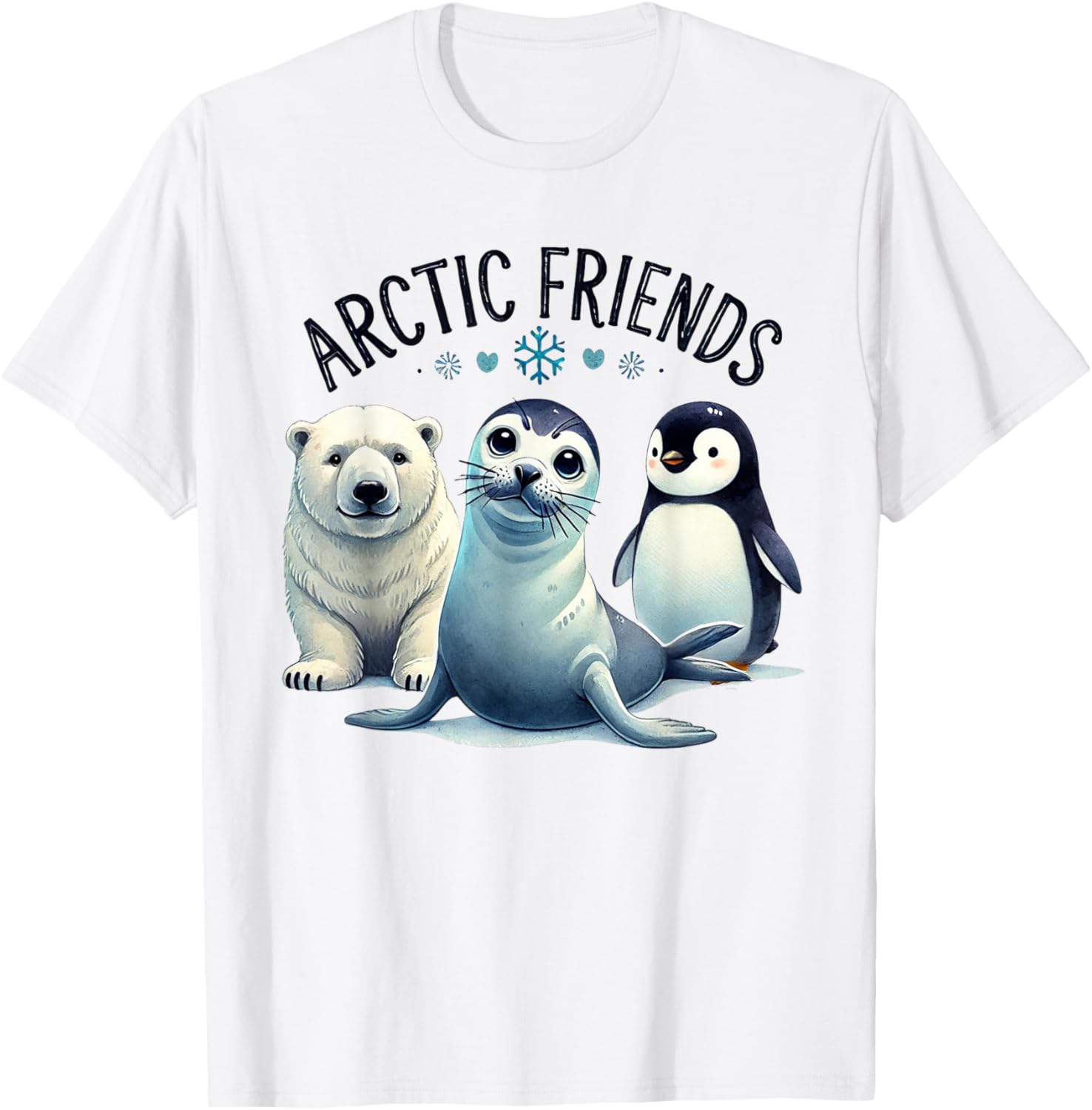 Arctic Animals T-Shirt Featuring Penguin, Seal, Whale, and Polar Bear - 1