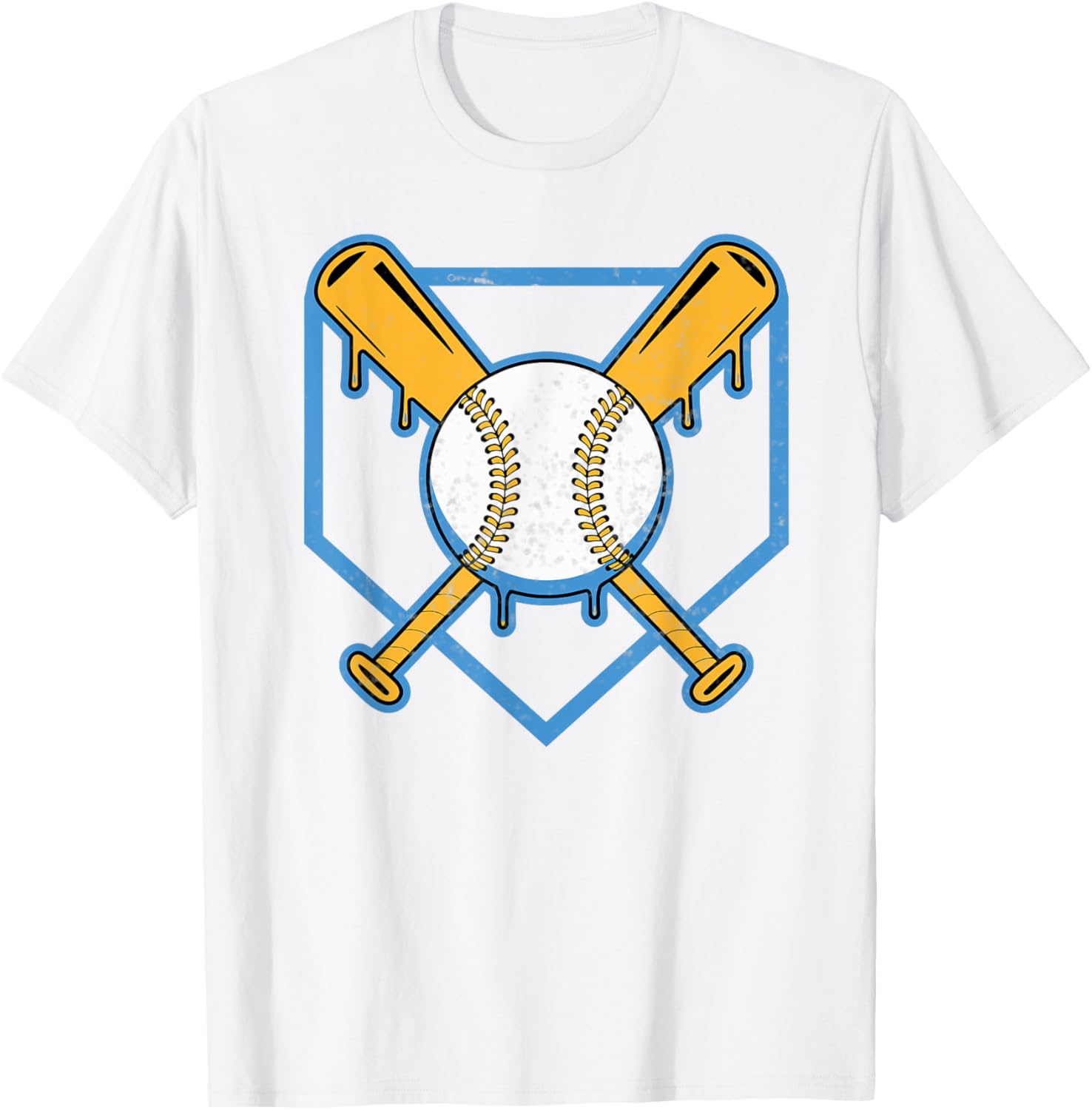 Yellow Baseball Home Plate Drip T-Shirt for Boys Sports Style - 27