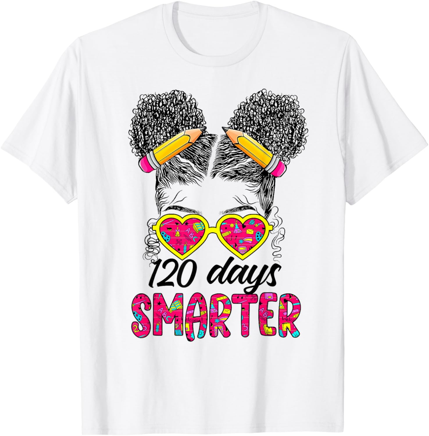 Messy Bun Afro Girl 120 Days of School Smarter T-Shirt for Kids - 1