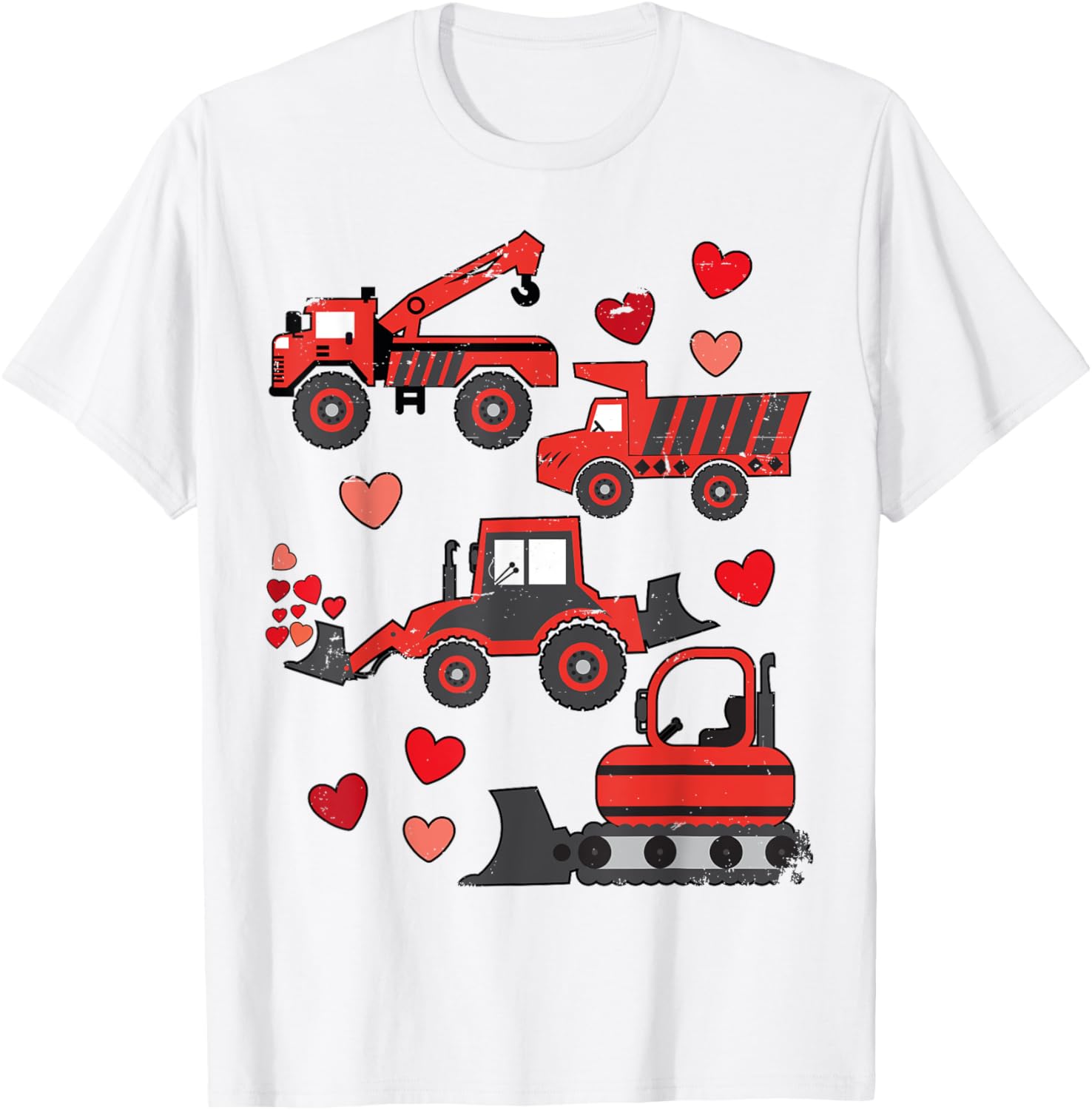 Funny Valentines Day Construction Trucks T-Shirt for Kids and Adults - 16