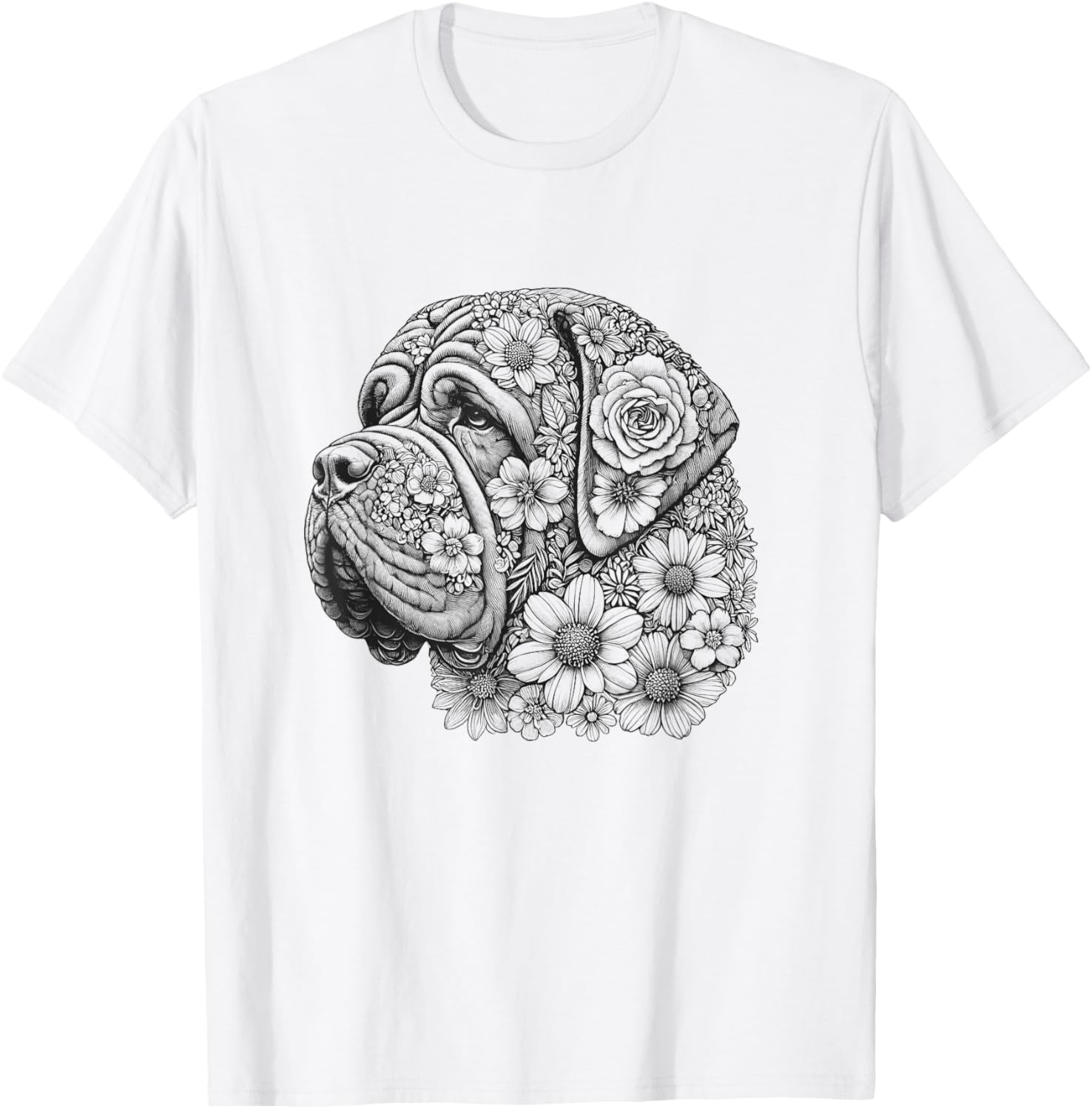 Floral English Mastiff T-Shirt for Girls and Women - Cute Dog Design - 4