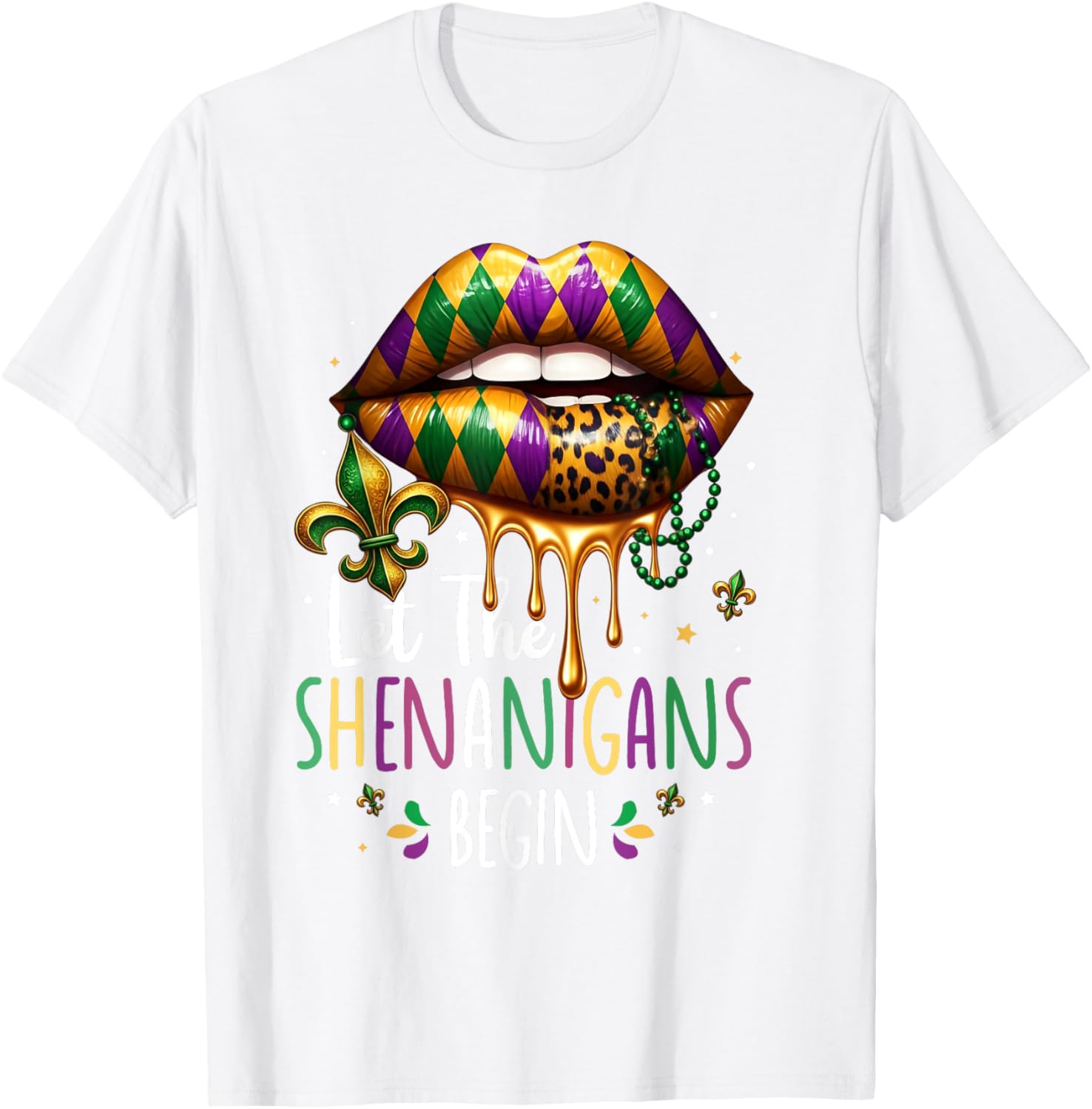 Mardi Gras Lips T-Shirt for Women Let the Shenanigans Begin New Orleans - 16