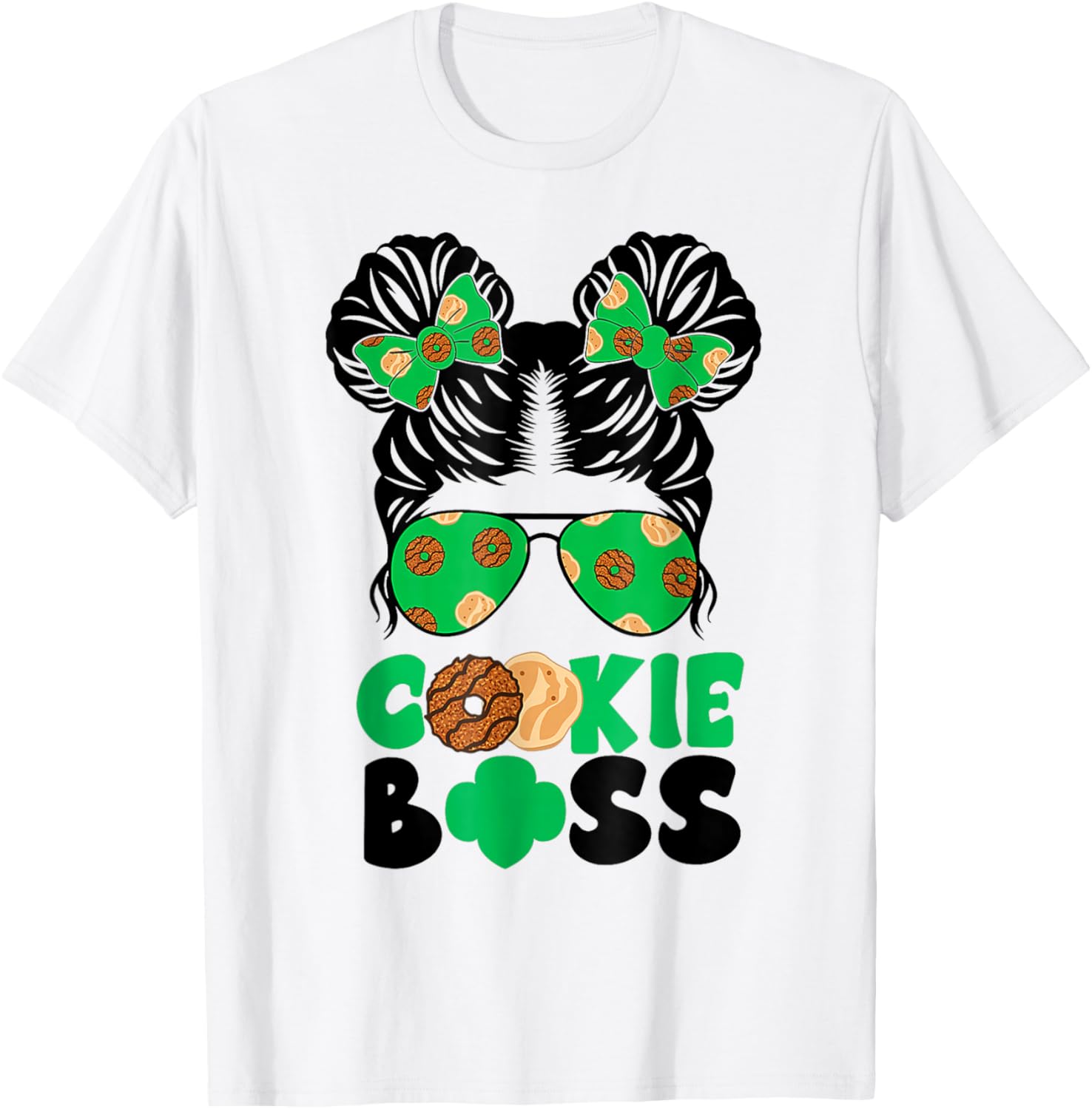 Scout Cookie Boss Girls Messy Bun Sunglasses T-Shirt for Kids - 9