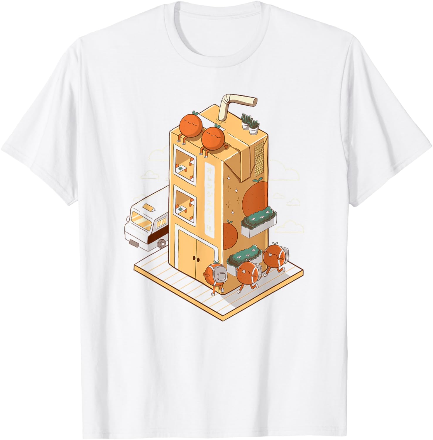 Adorable Orange School Kawaii Fruits Chibi Juice Box T-Shirt for Kids - 3