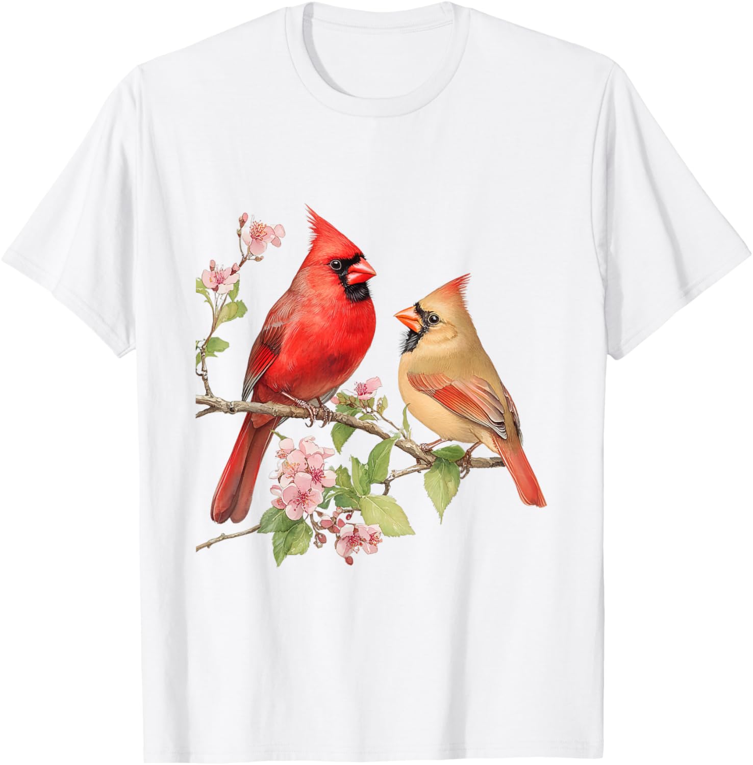Charming Male and Female Cardinals on Cherry Blossom Branch T-Shirt - 13