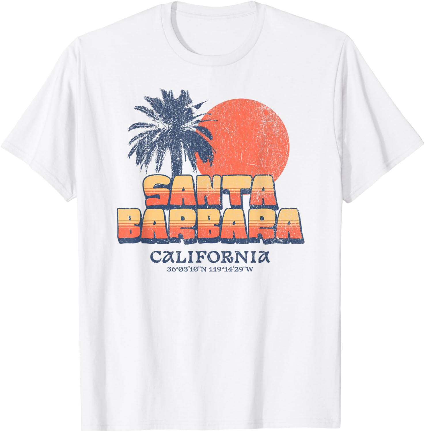 Santa Barbara Retro Sunset Palm Tree T-Shirt for California Beach Lovers - 1