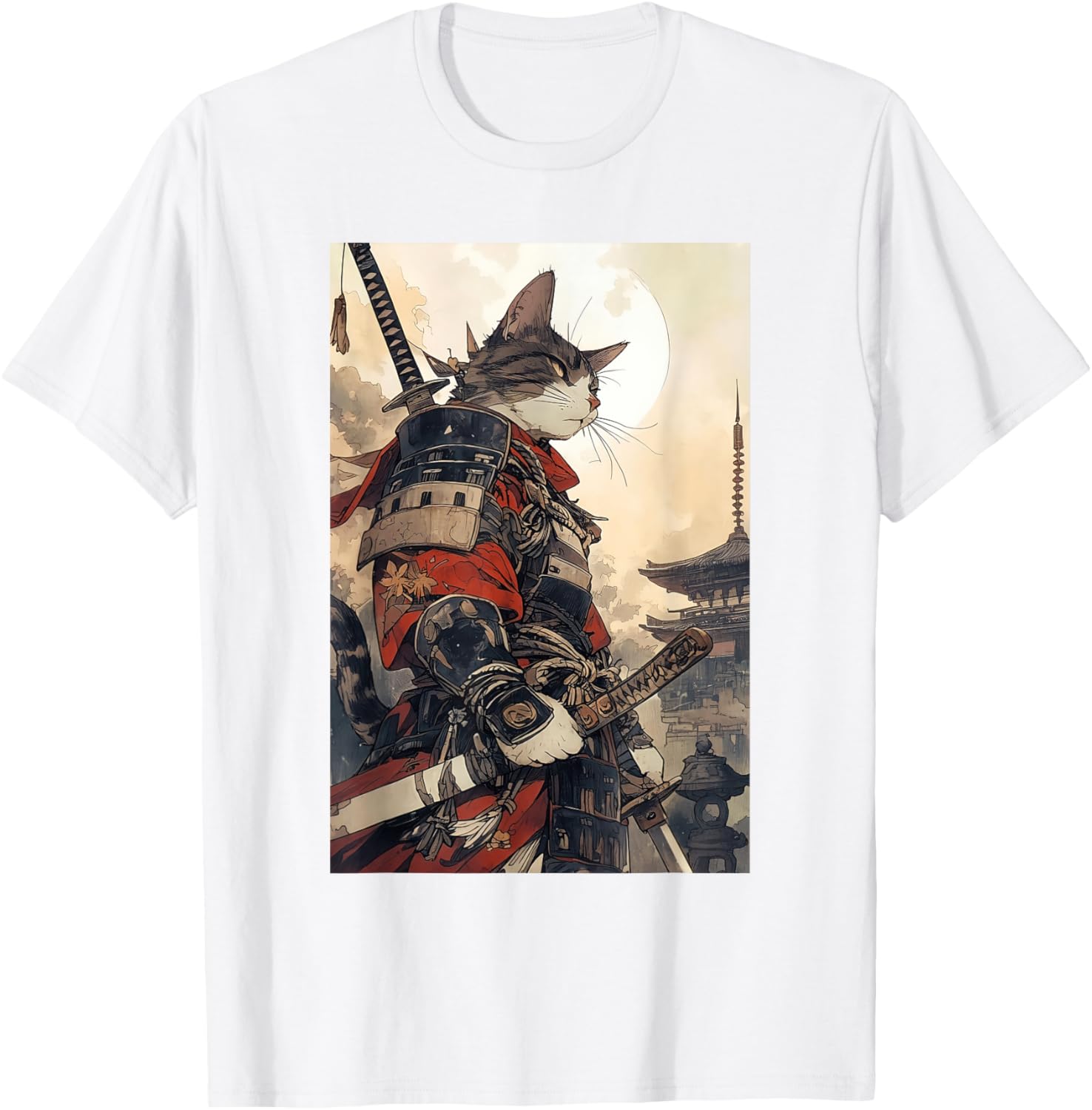 Samurai Cat Graphic Tee Vintage Japanese Art for Men, Women, Kids - 18