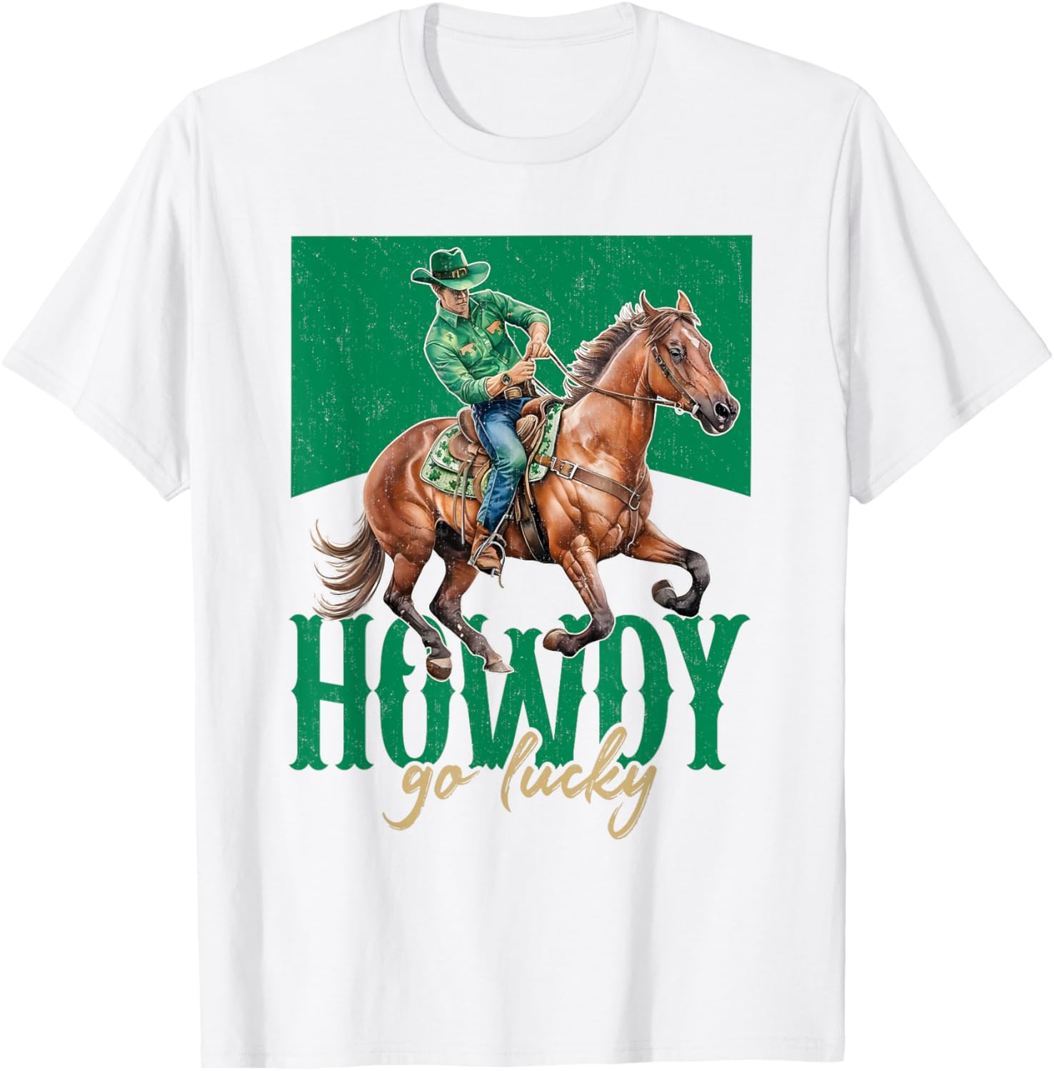 Retro Cowboy Riding Horse St Patty's Day T-Shirt for Fun Celebrations - 1